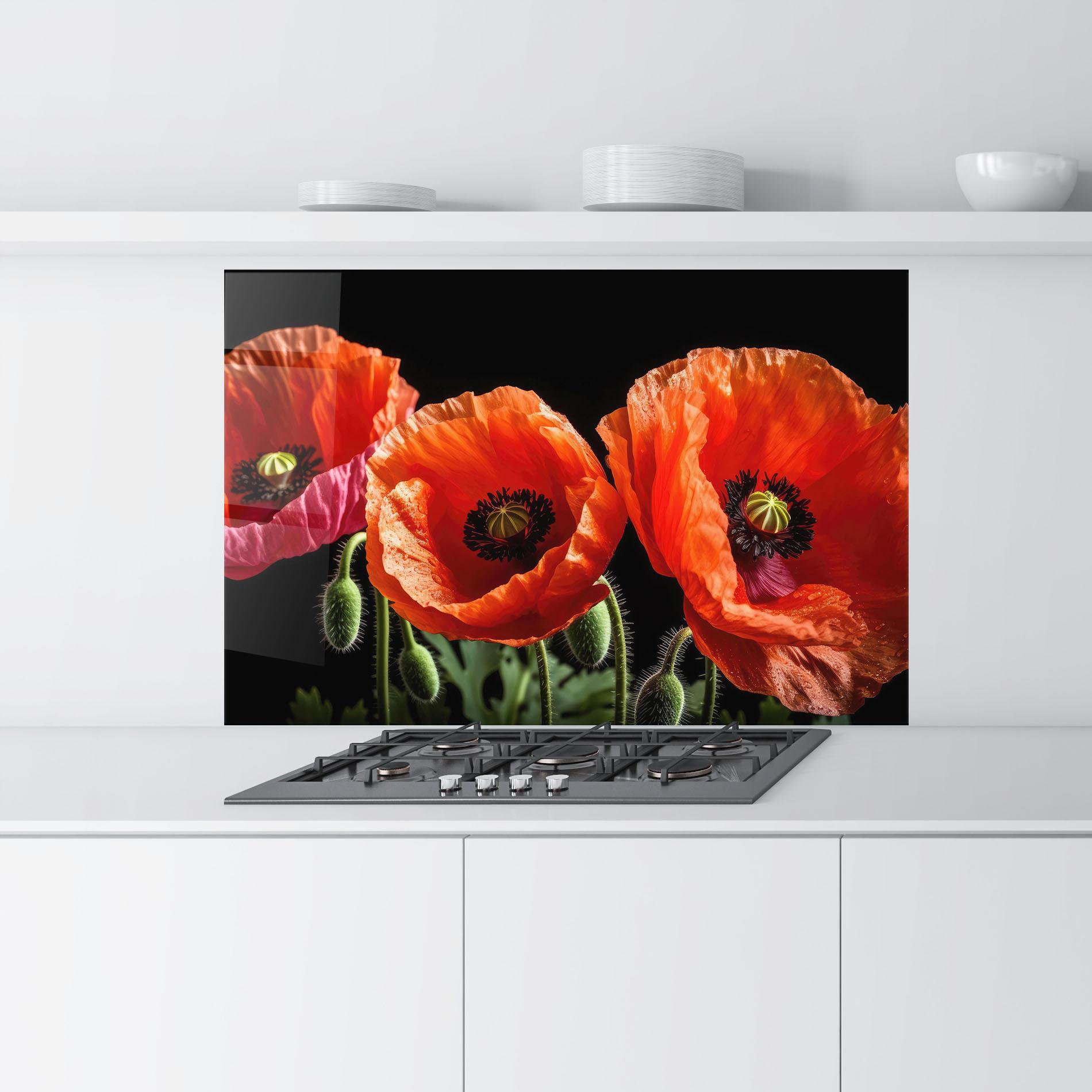 Panel Szklany do Kuchni Dark Orange Poppies mockup 9