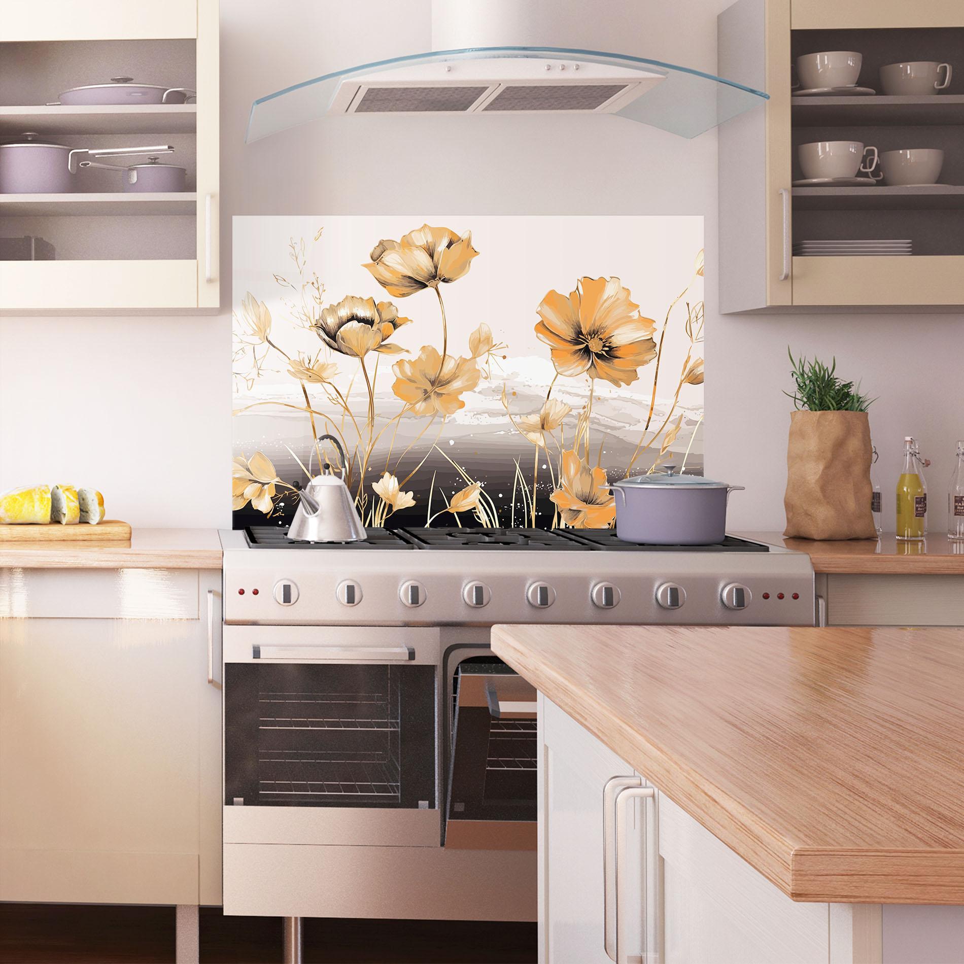 Panel Szklany do Kuchni Gold Black Poppy mockup 1