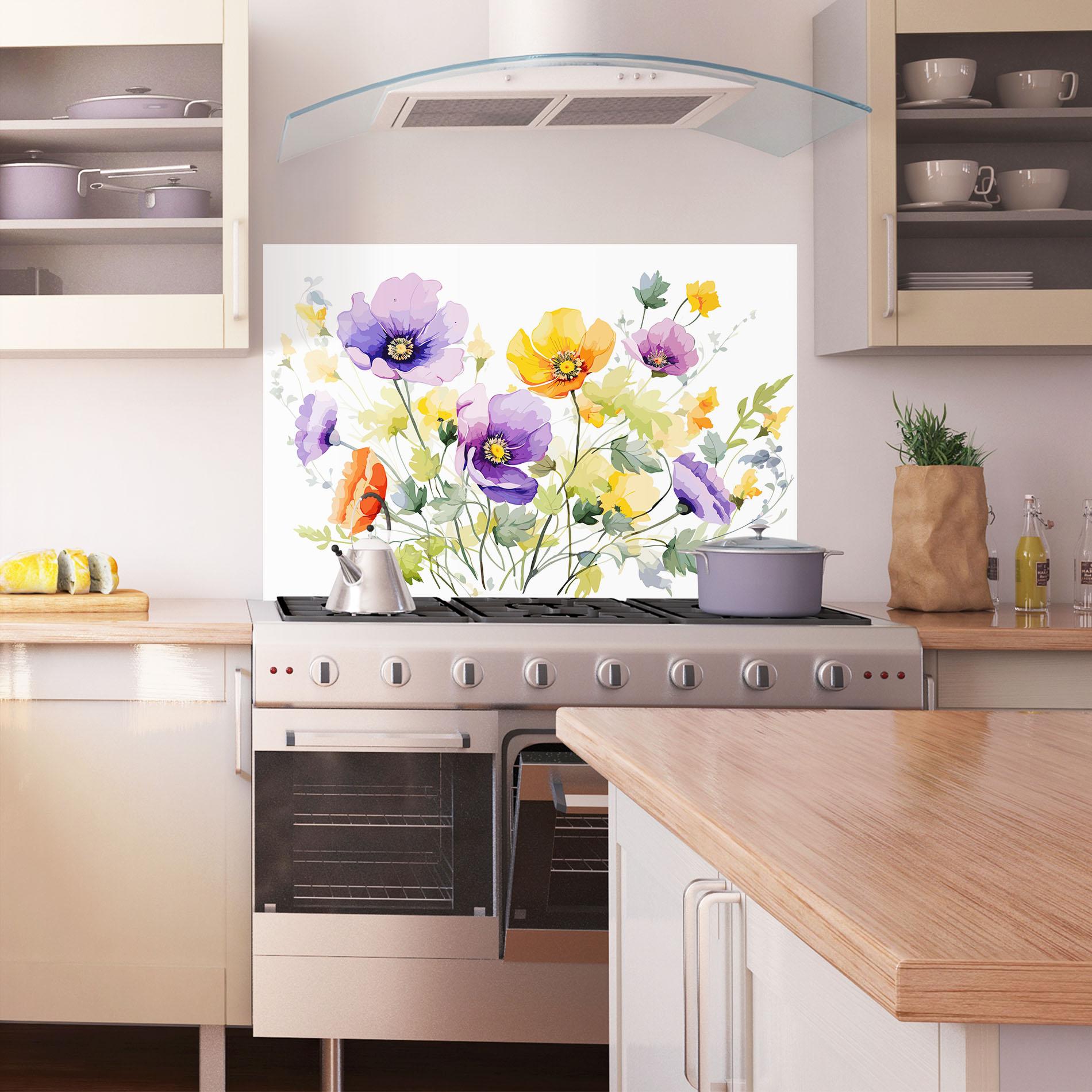 Panel Szklany do Kuchni Purple Orange Poppy mockup 1