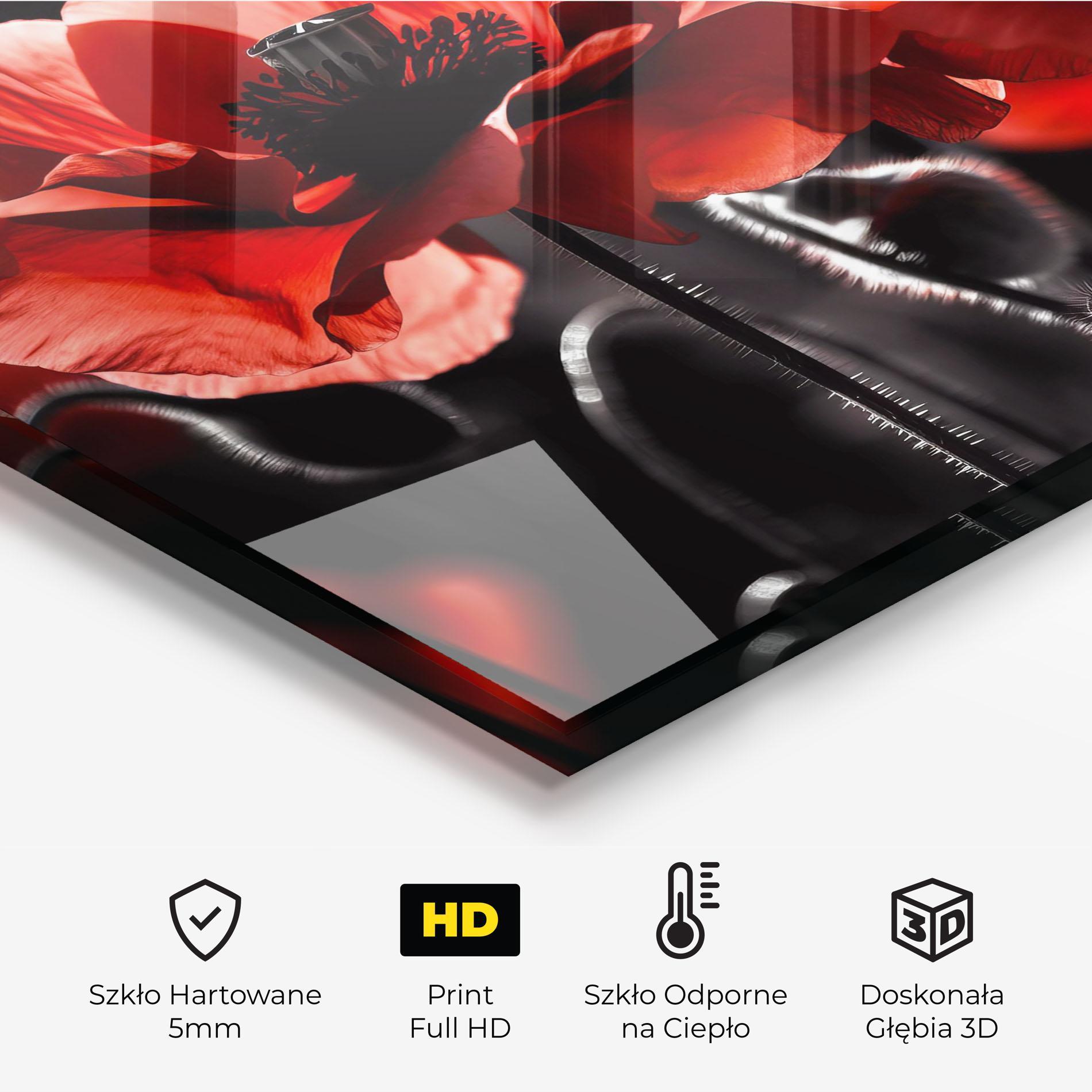 Panel Szklany do Kuchni Light Red Poppy On Black mockup 2