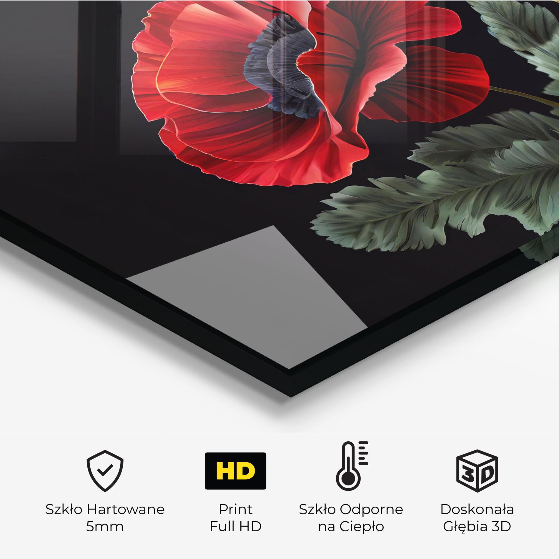 Panel Szklany do Kuchni Poppy On Black mockup 2
