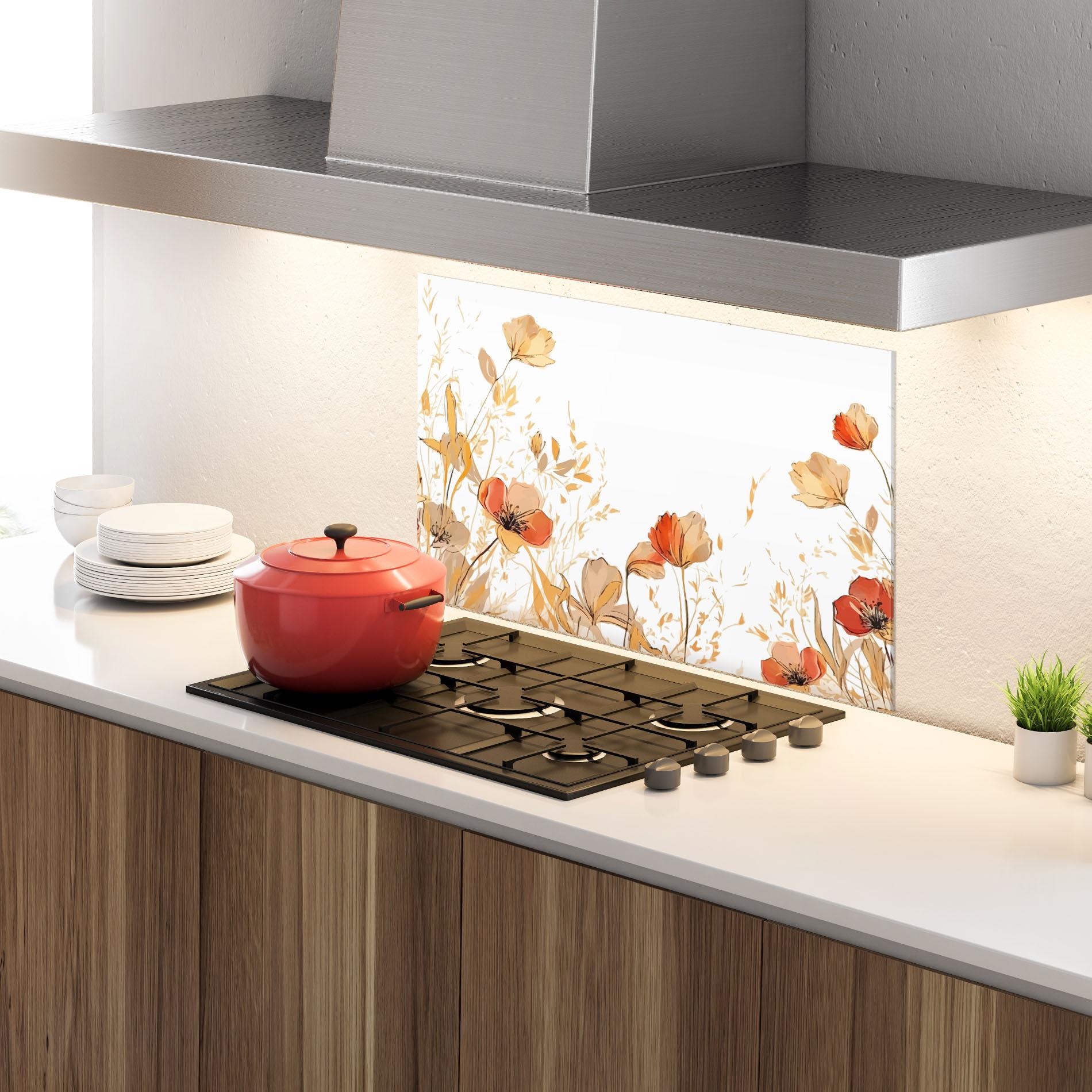 Panel Szklany do Kuchni Gold Red Poppy mockup 4