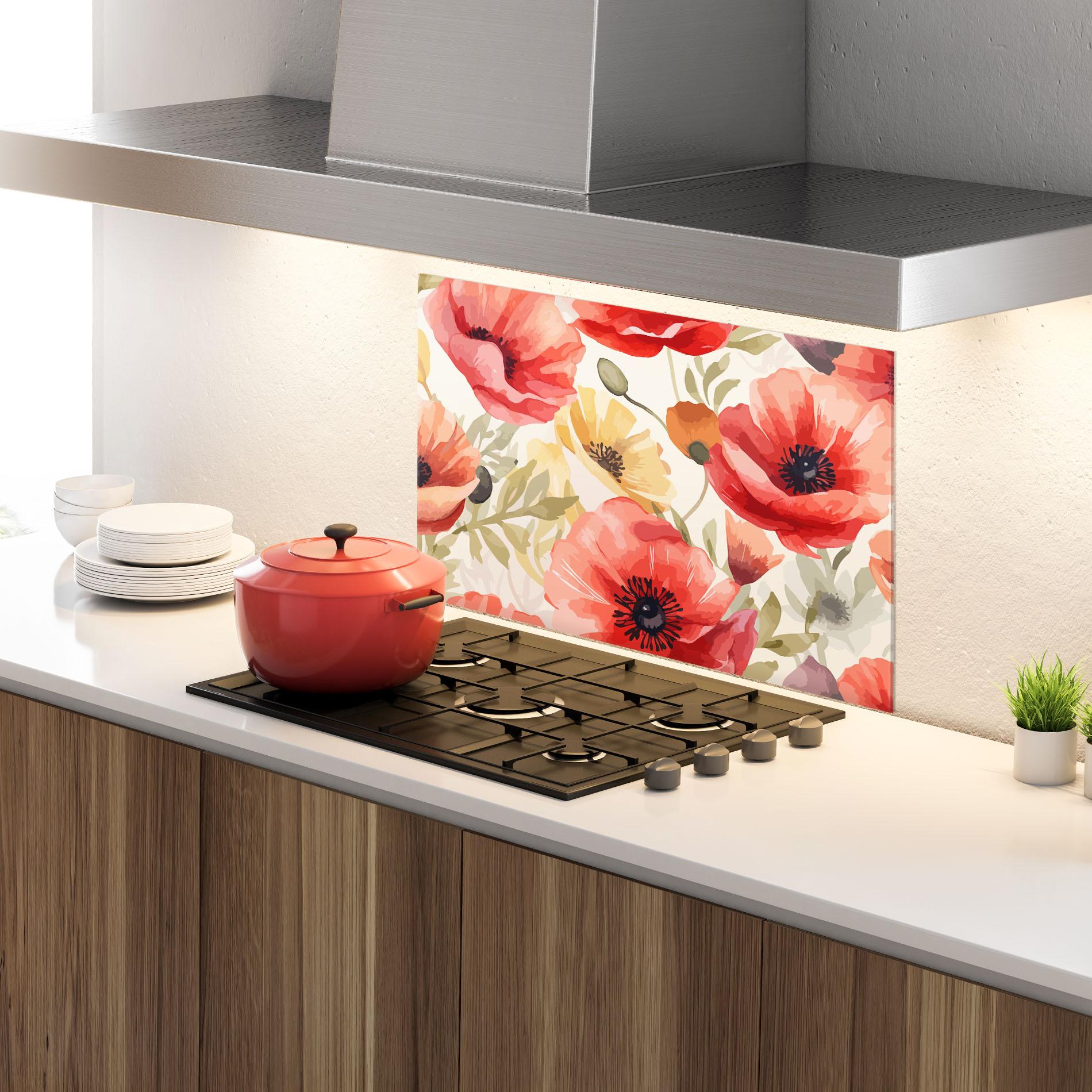 Panel Szklany do Kuchni Orange Red Poppy mockup 4
