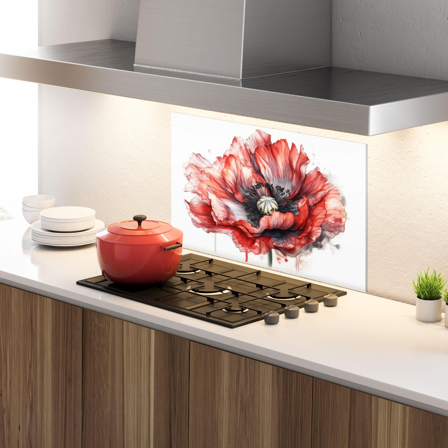 Panel Szklany do Kuchni Painted Red Poppy mockup 4