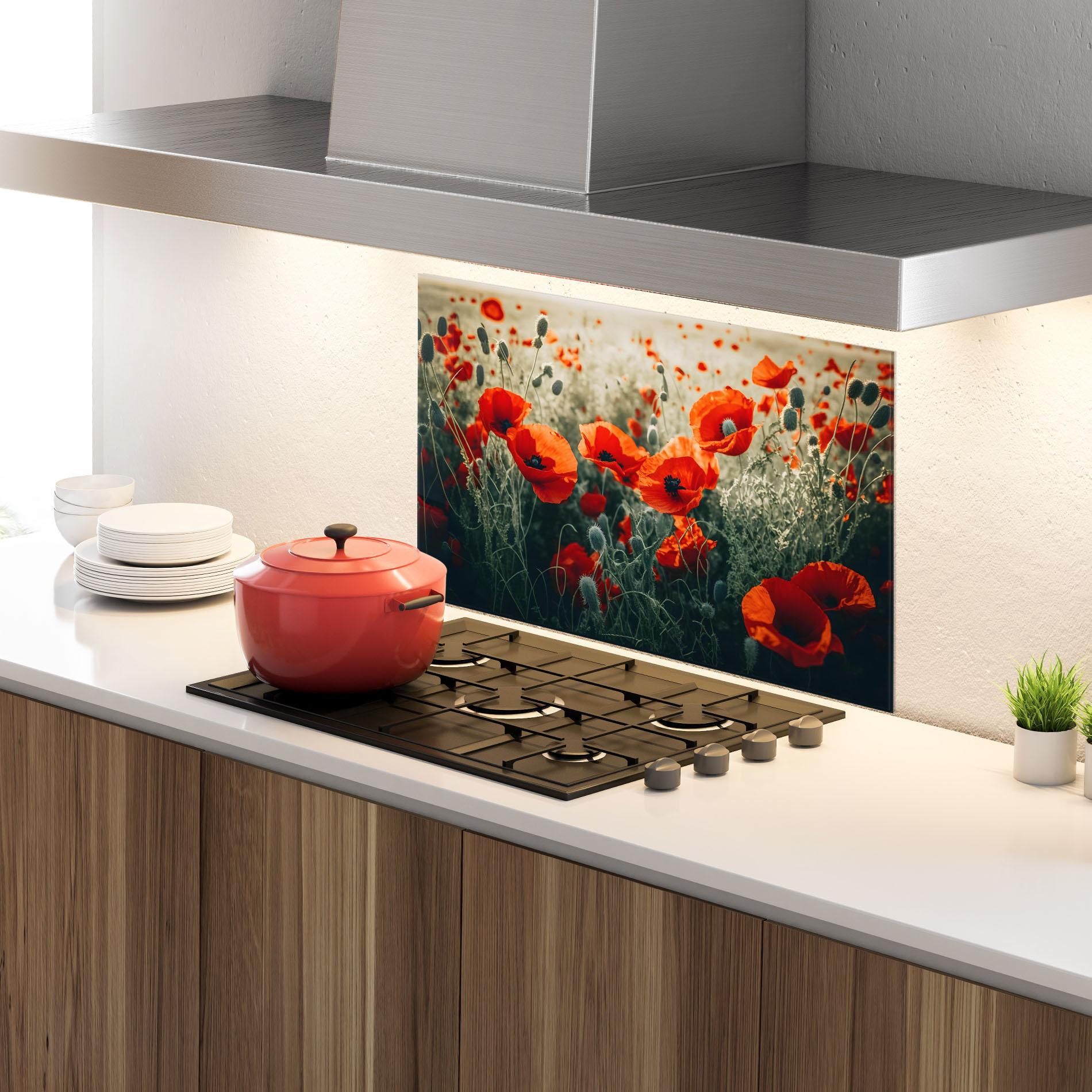 Panel Szklany do Kuchni Poppy Grass Field mockup 4