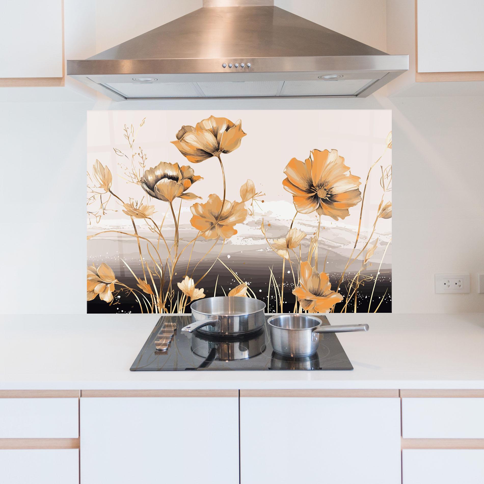 Panel Szklany do Kuchni Gold Black Poppy mockup 5