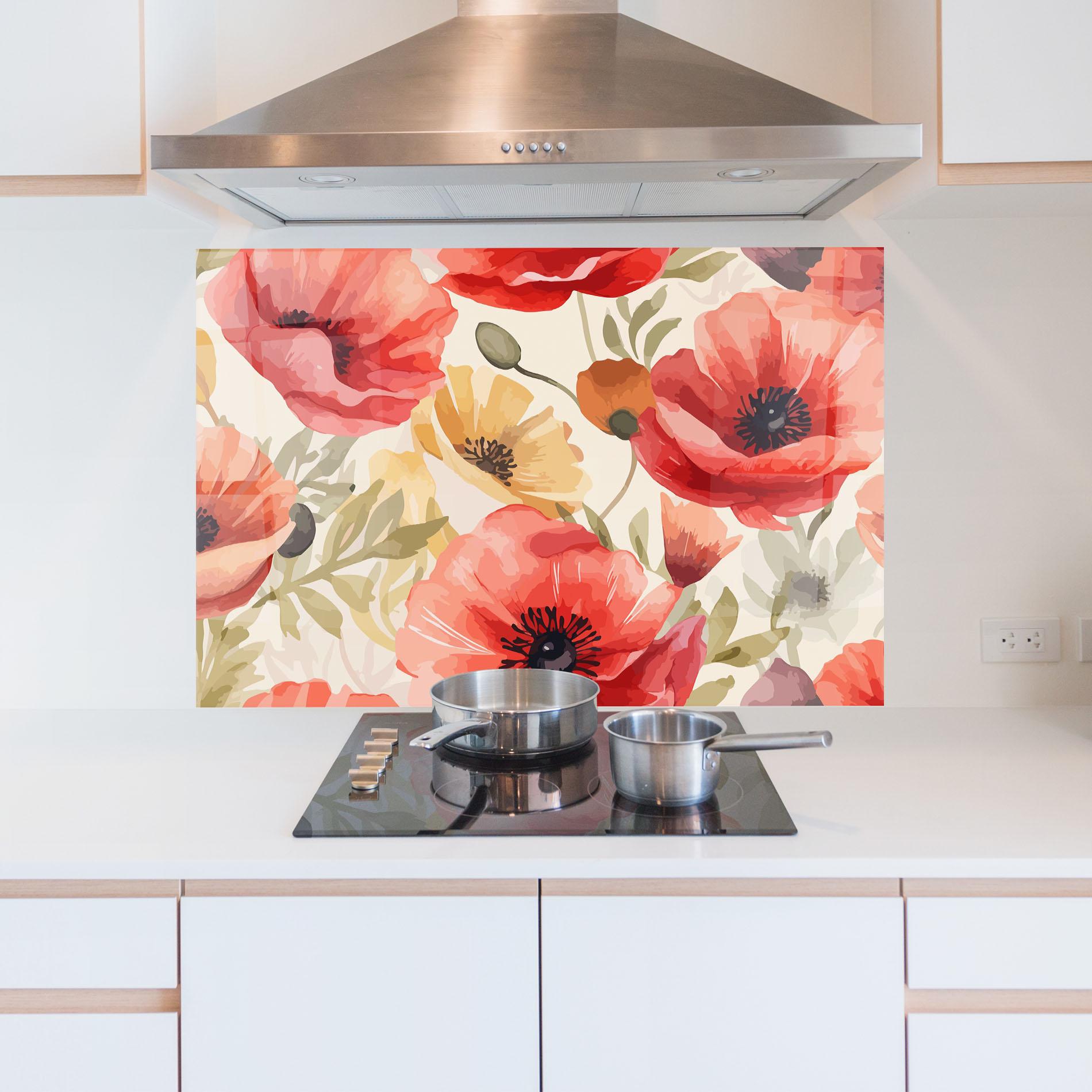 Panel Szklany do Kuchni Orange Red Poppy mockup 5