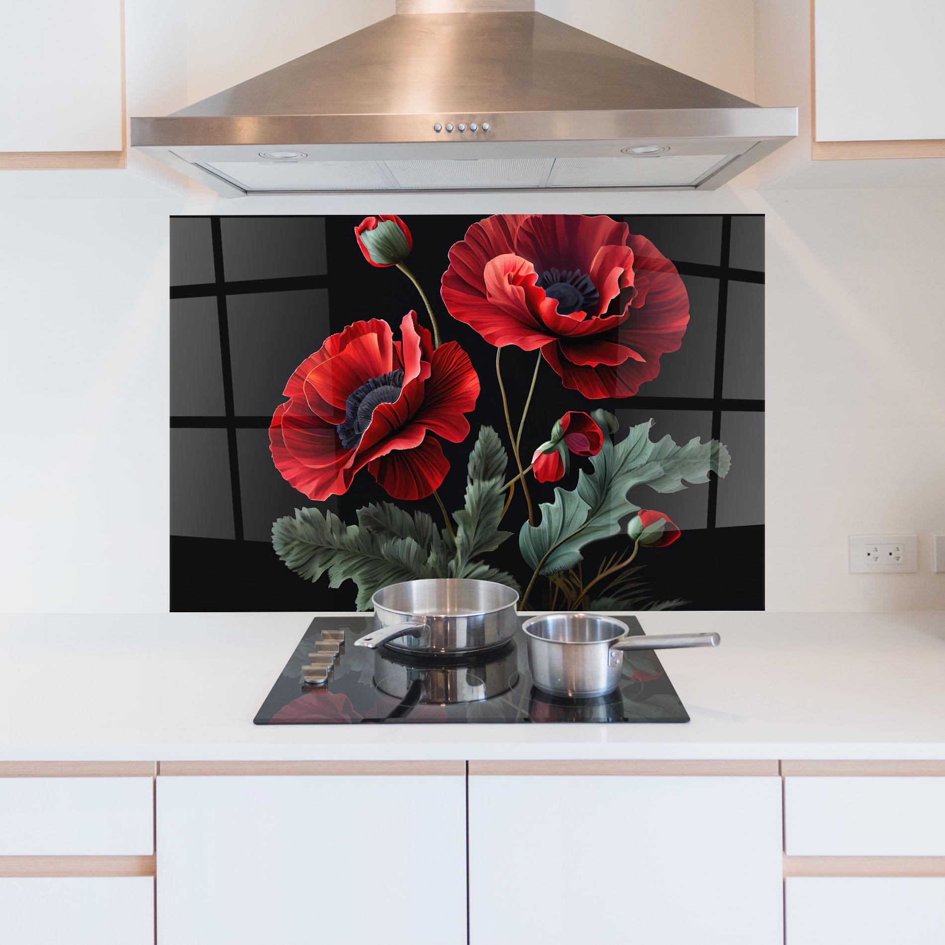 Panel Szklany do Kuchni Poppy On Black mockup 5
