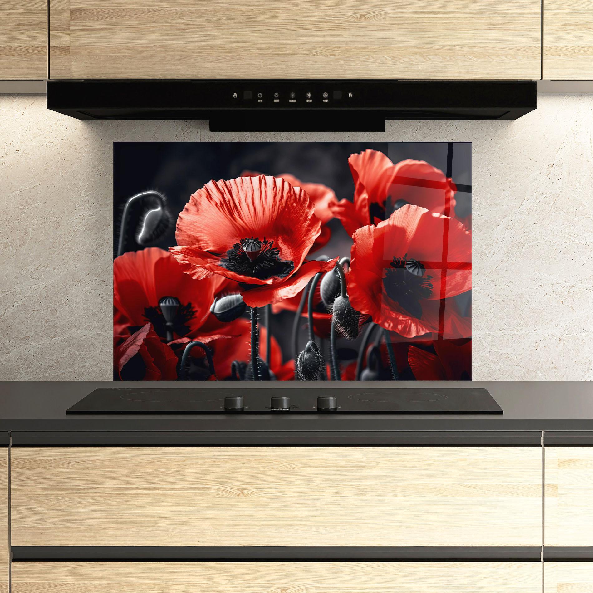 Panel Szklany do Kuchni Black Red Poppy View mockup 3