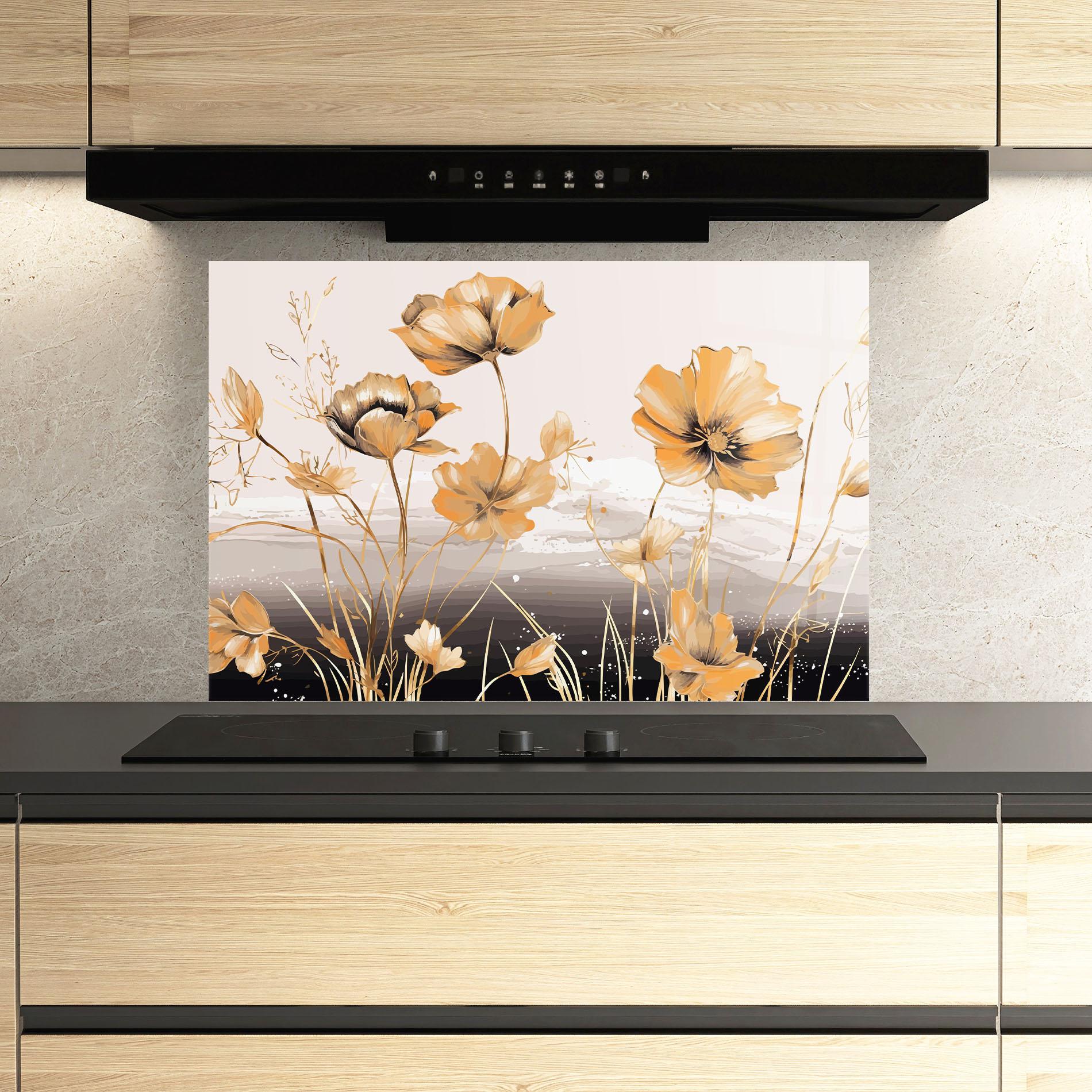 Panel Szklany do Kuchni Gold Black Poppy mockup 3