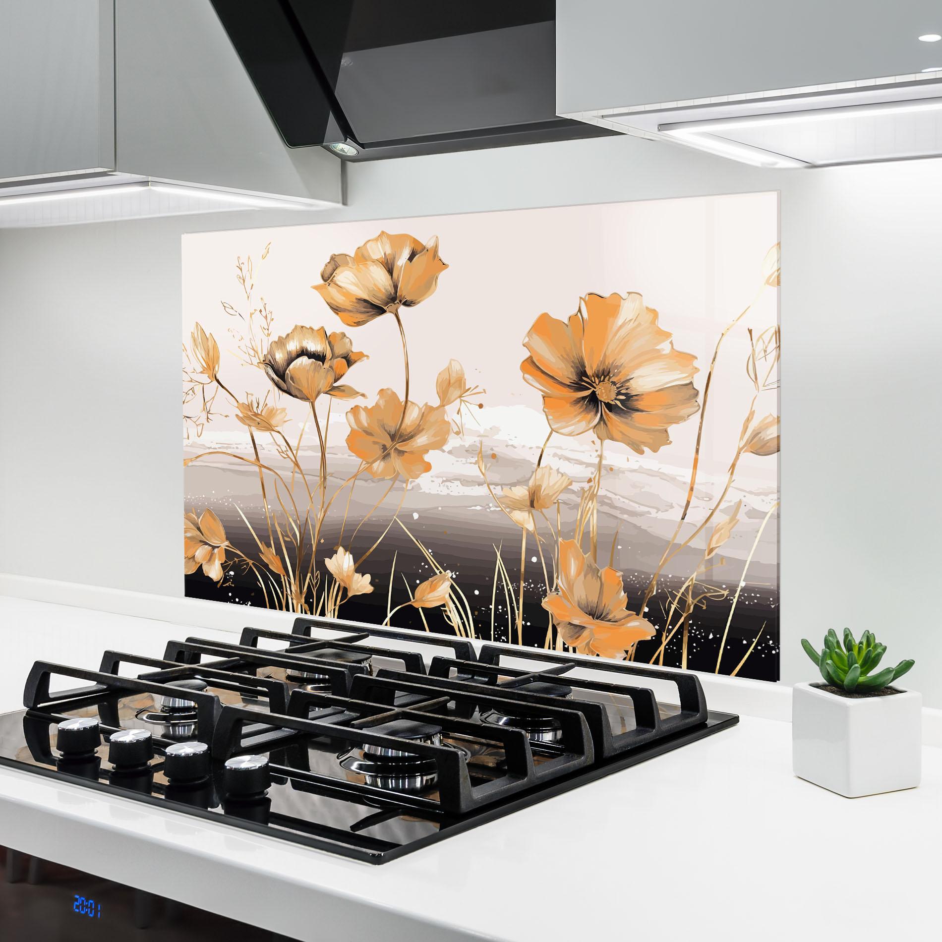 Panel Szklany do Kuchni Gold Black Poppy mockup 6