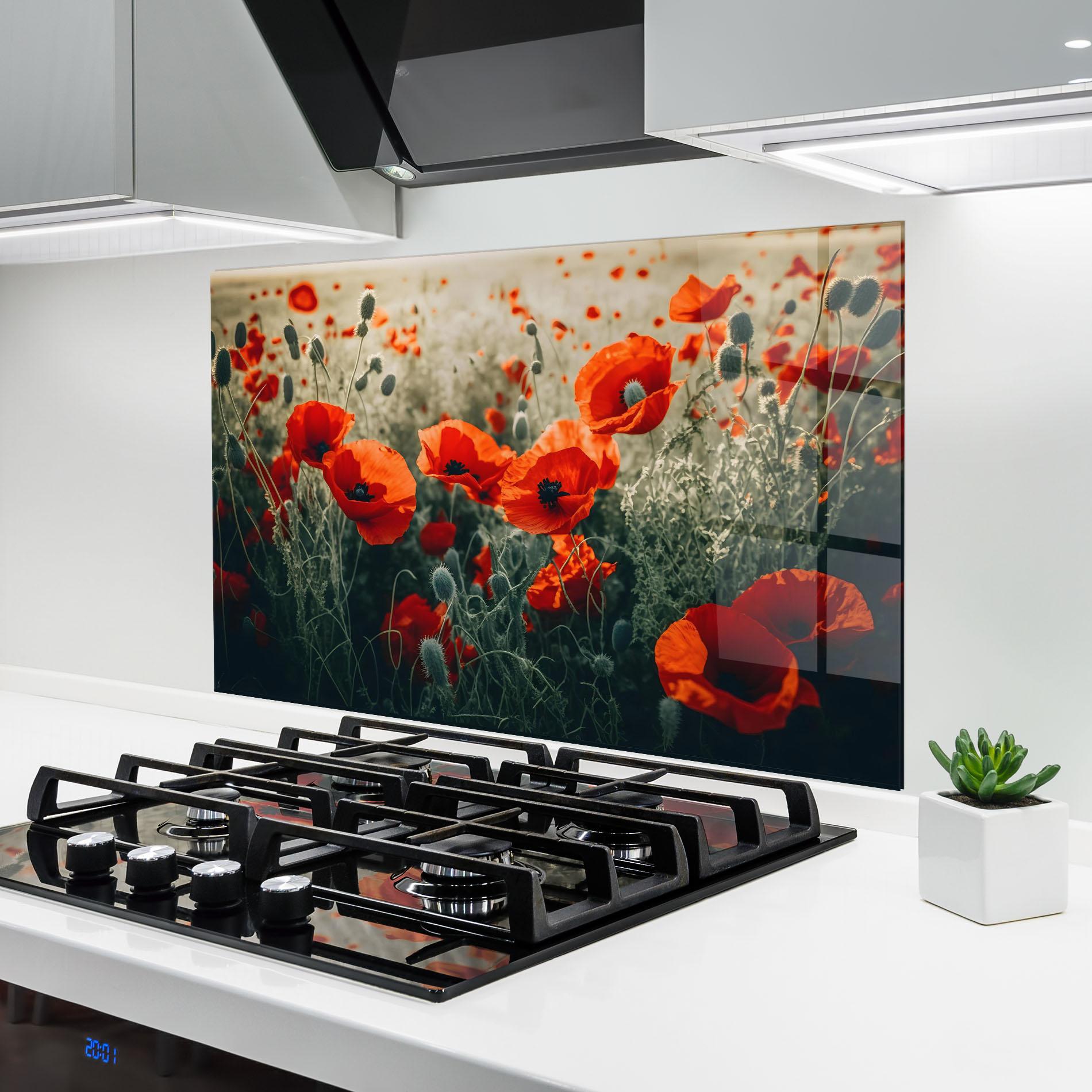 Panel Szklany do Kuchni Poppy Grass Field mockup 6