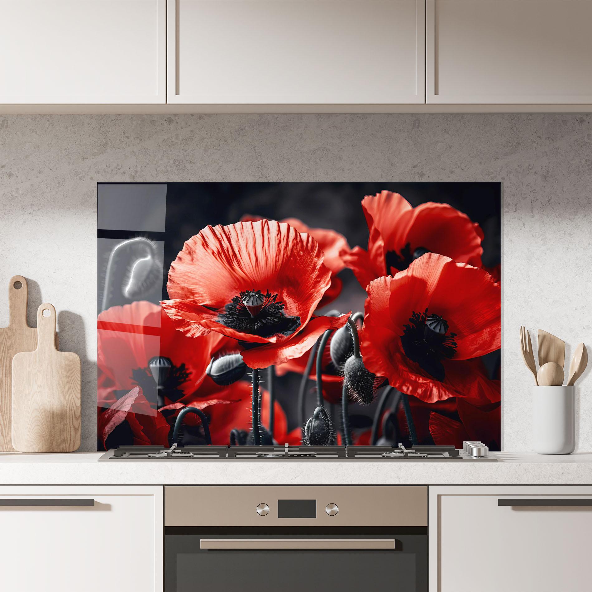 Panel Szklany do Kuchni Black Red Poppy View mockup 7