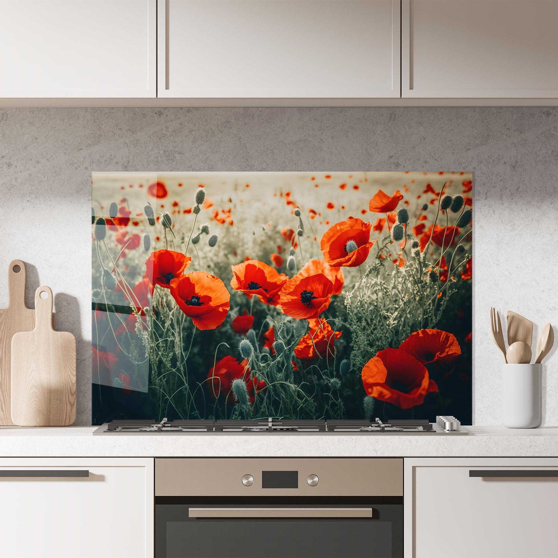 Panel Szklany do Kuchni Poppy Grass Field mockup 7