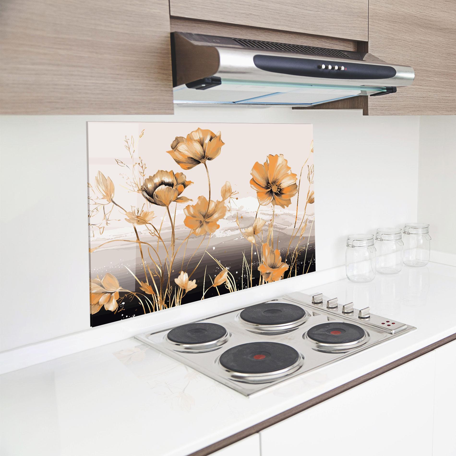 Panel Szklany do Kuchni Gold Black Poppy mockup 8