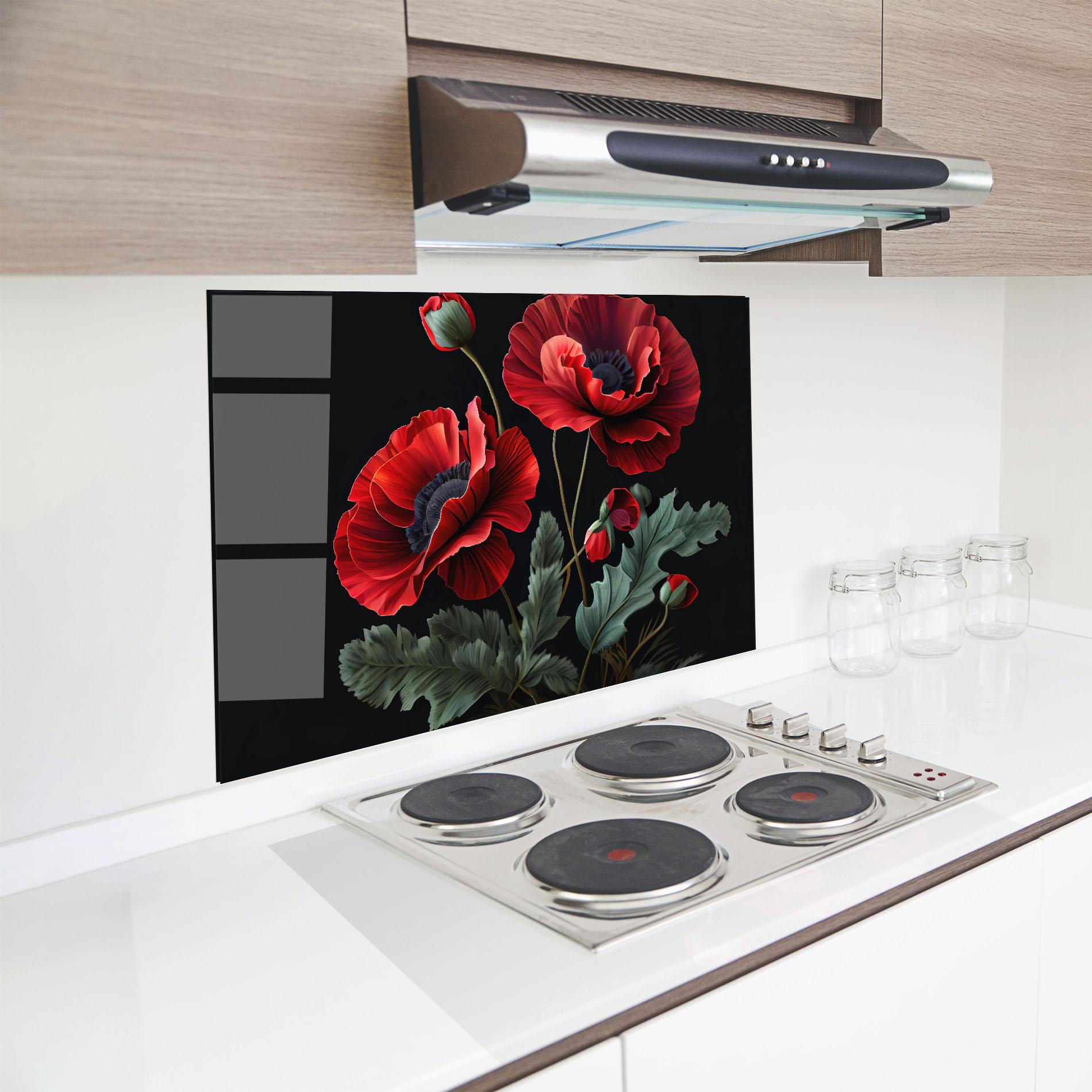 Panel Szklany do Kuchni Poppy On Black mockup 8
