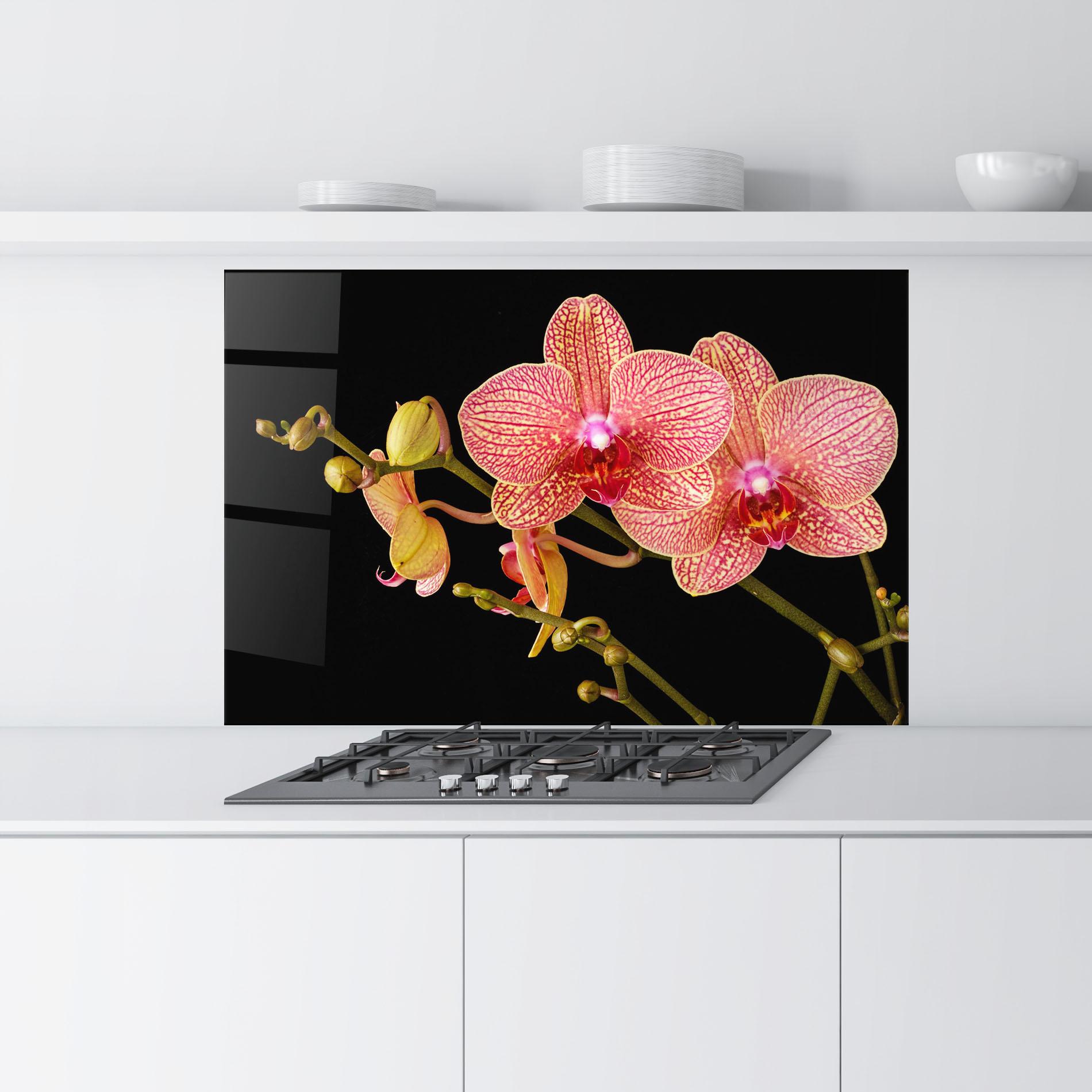 Panel Szklany do Kuchni Pink Orchids On Black mockup 9