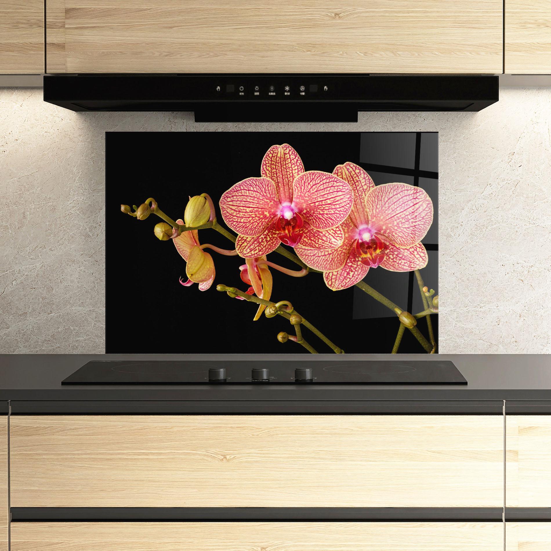 Panel Szklany do Kuchni Pink Orchids On Black mockup 3