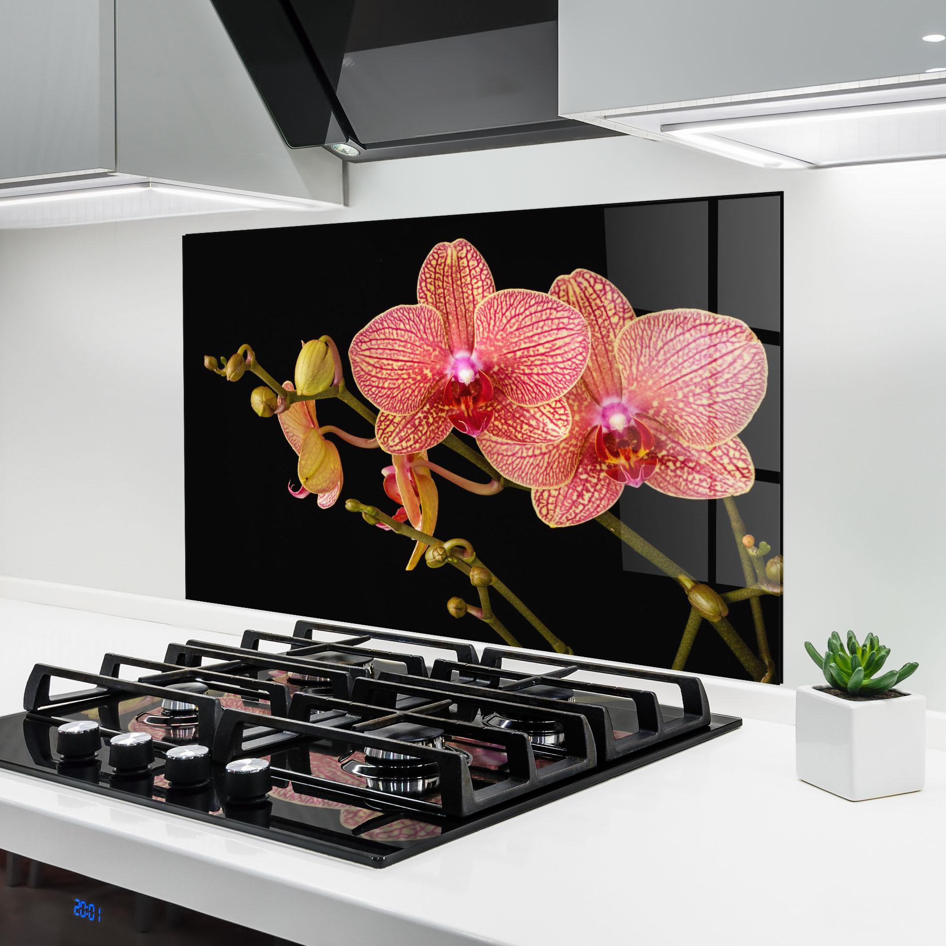 Panel Szklany do Kuchni Pink Orchids On Black mockup 6