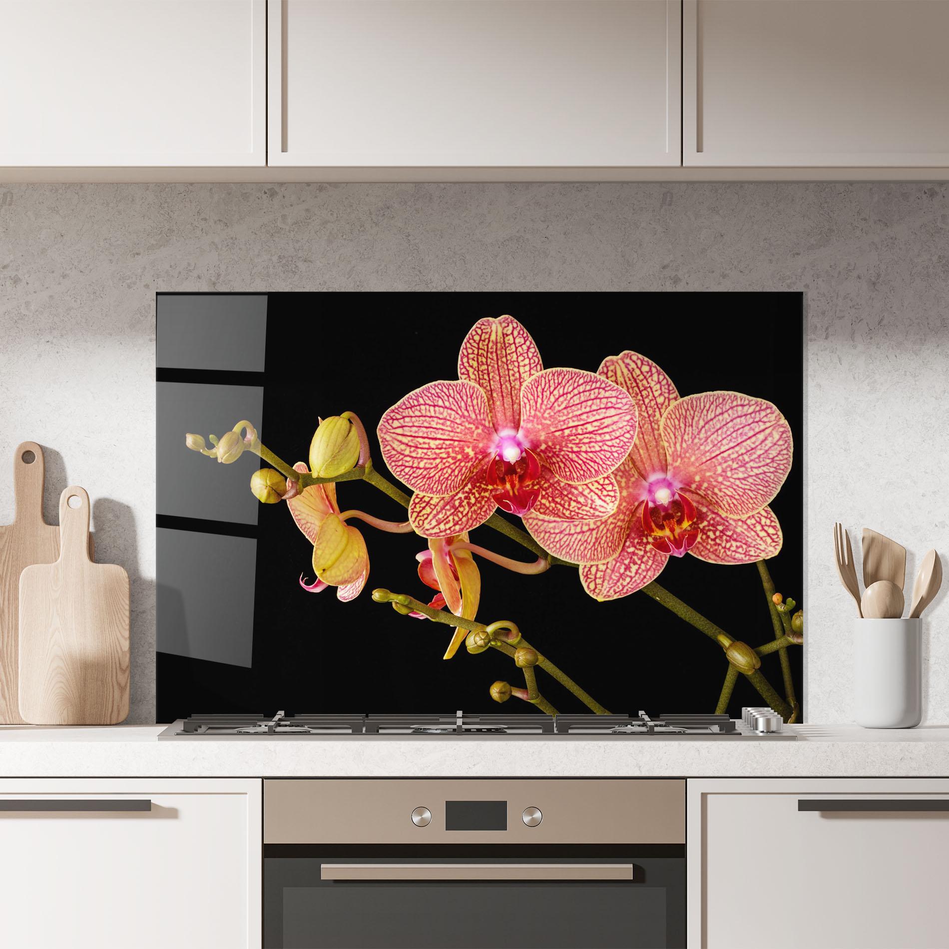 Panel Szklany do Kuchni Pink Orchids On Black mockup 7