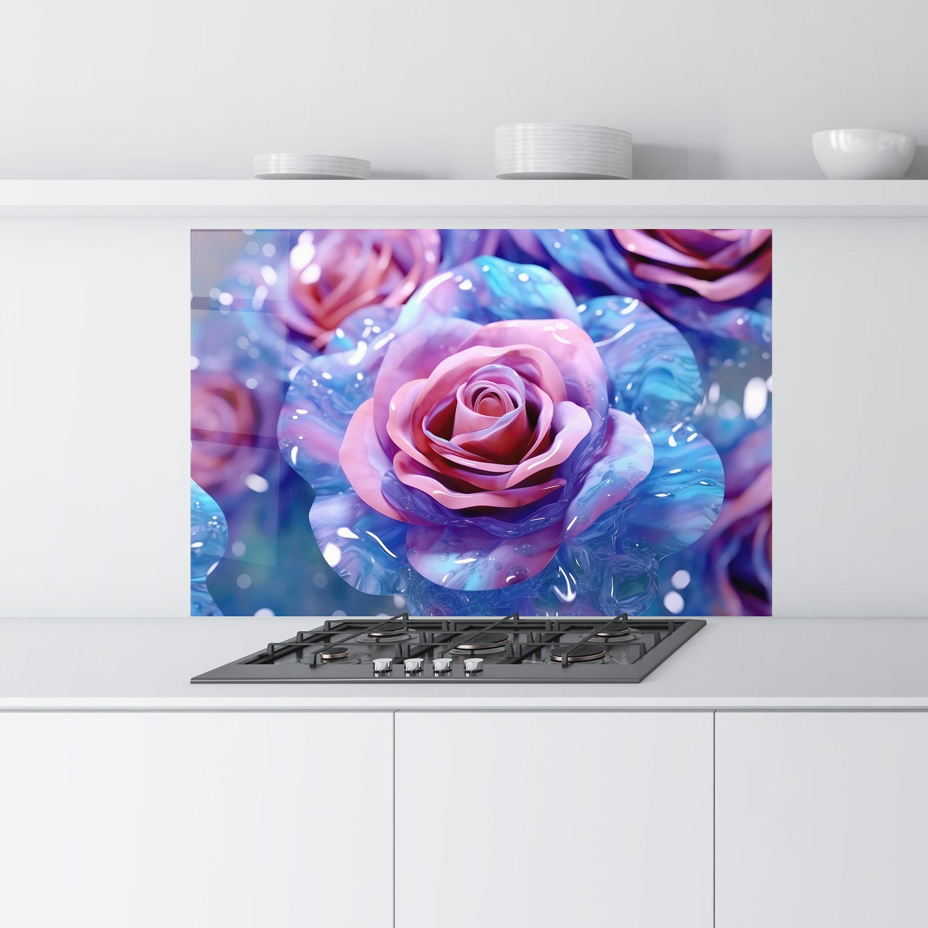 Panel Szklany do Kuchni Beautiful Blue Pink Rose mockup 9
