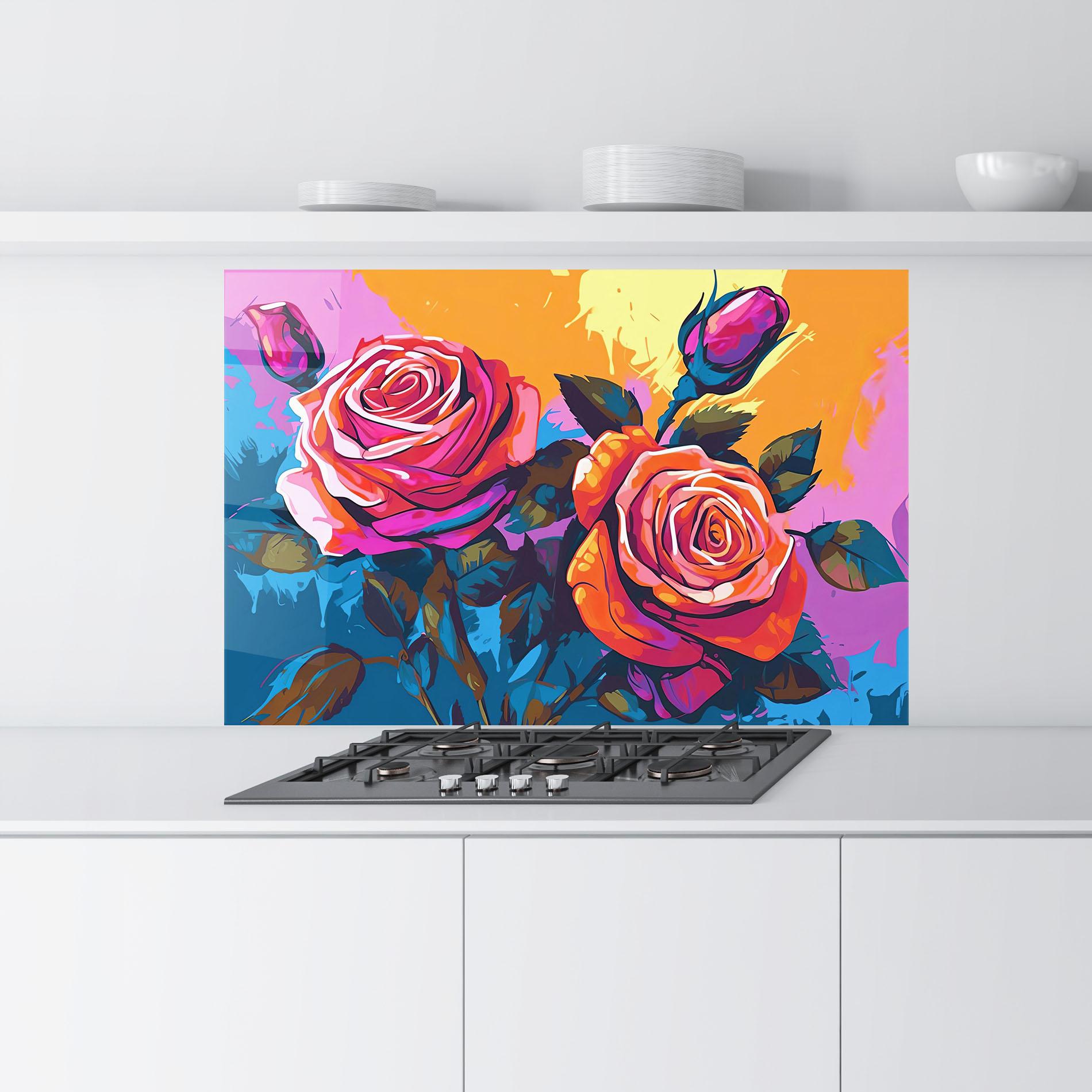 Panel Szklany do Kuchni Blue Orange Rose mockup 9