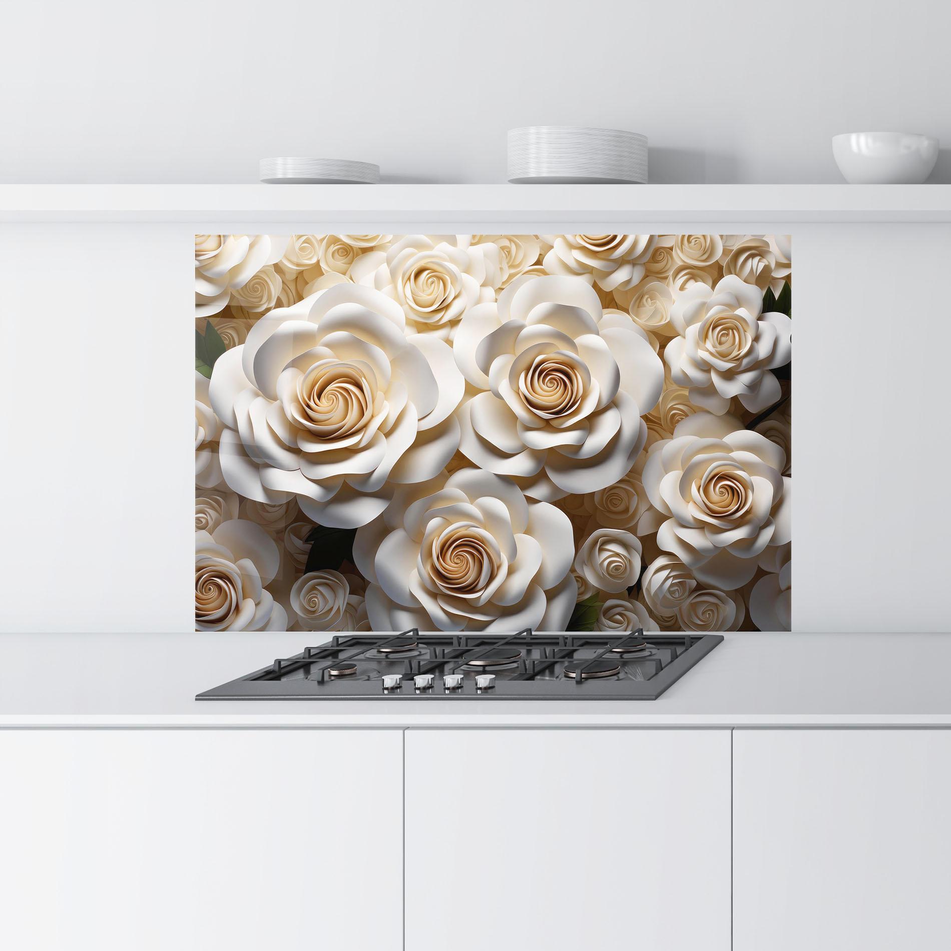 Panel Szklany do Kuchni Cream Roses Wall mockup 9