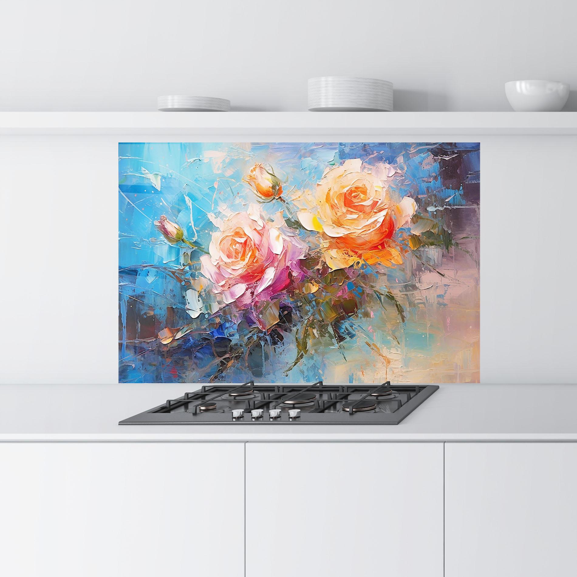 Panel Szklany do Kuchni Light Orange Rose Painting mockup 9