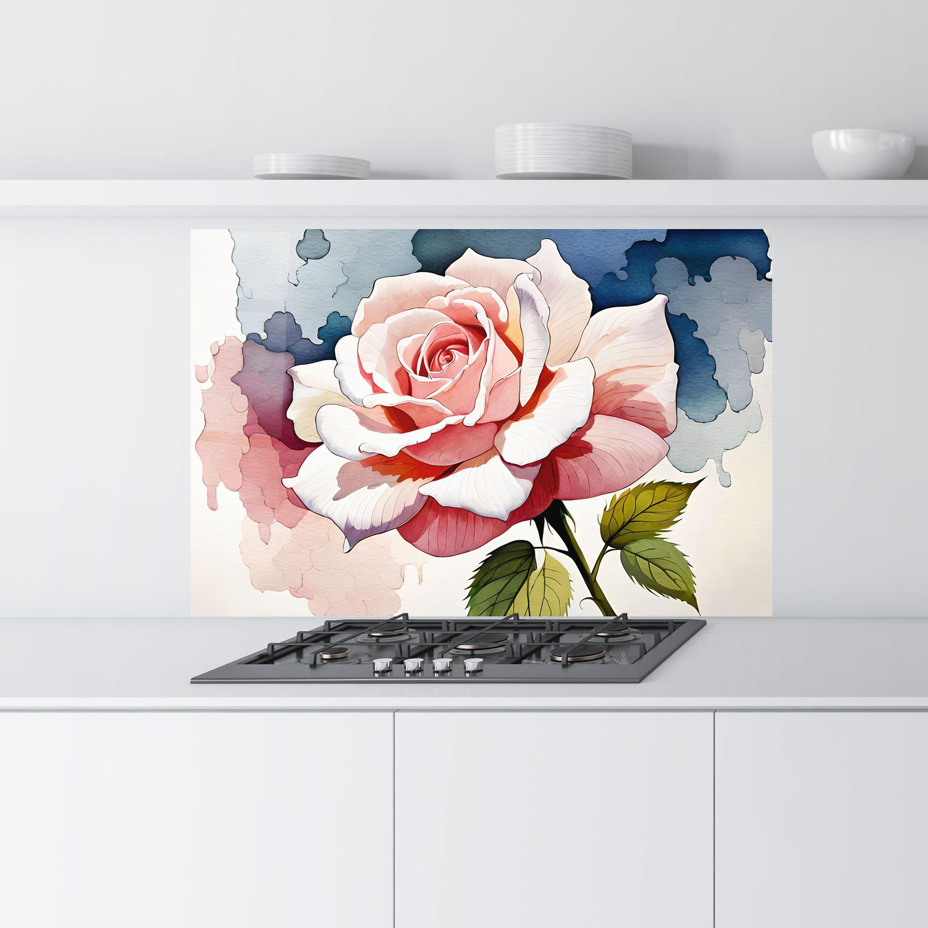 Panel Szklany do Kuchni Light Pink Rose Painting mockup 9