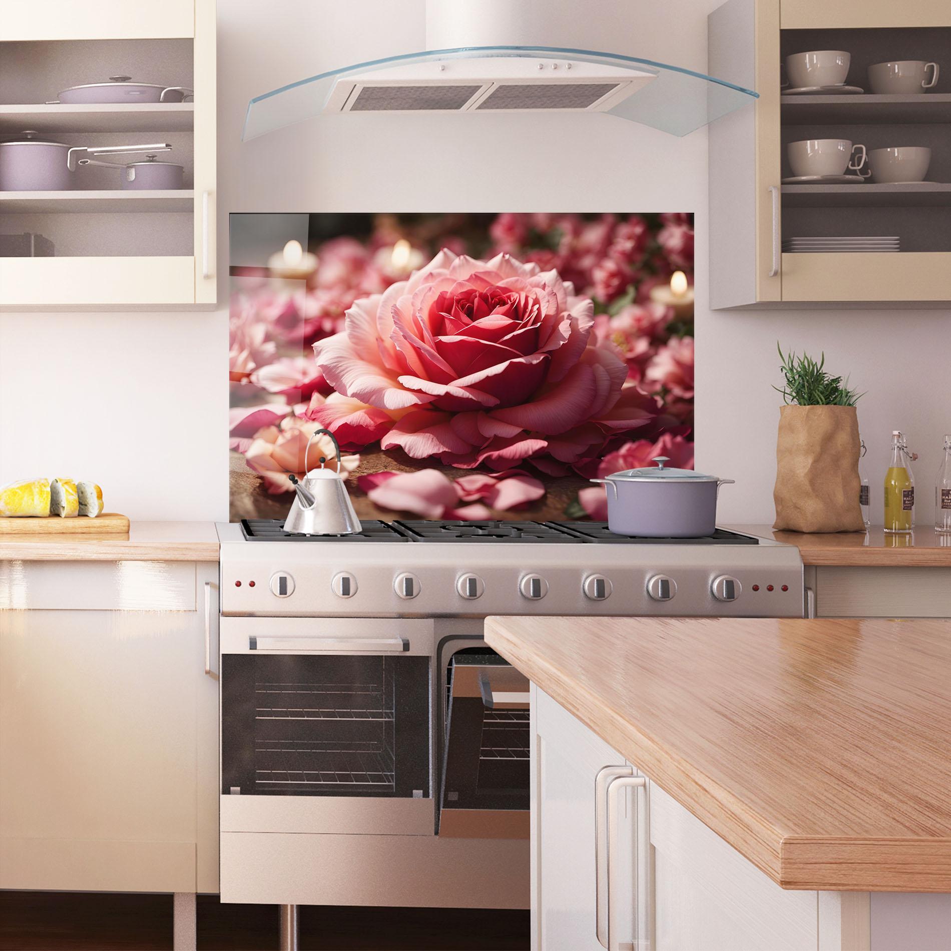 Panel Szklany do Kuchni Big Pink Rose mockup 1