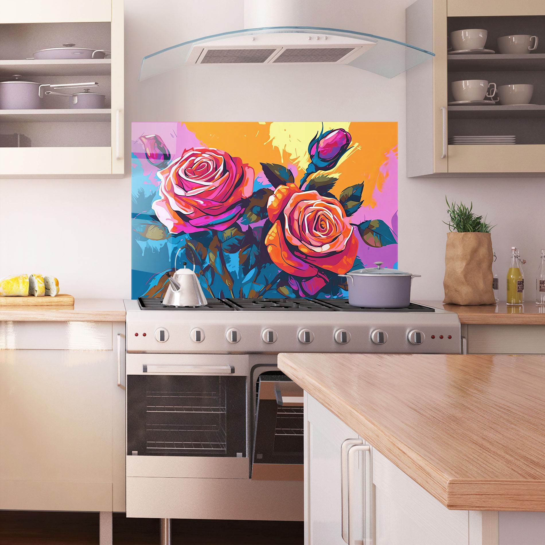 Panel Szklany do Kuchni Blue Orange Rose mockup 1