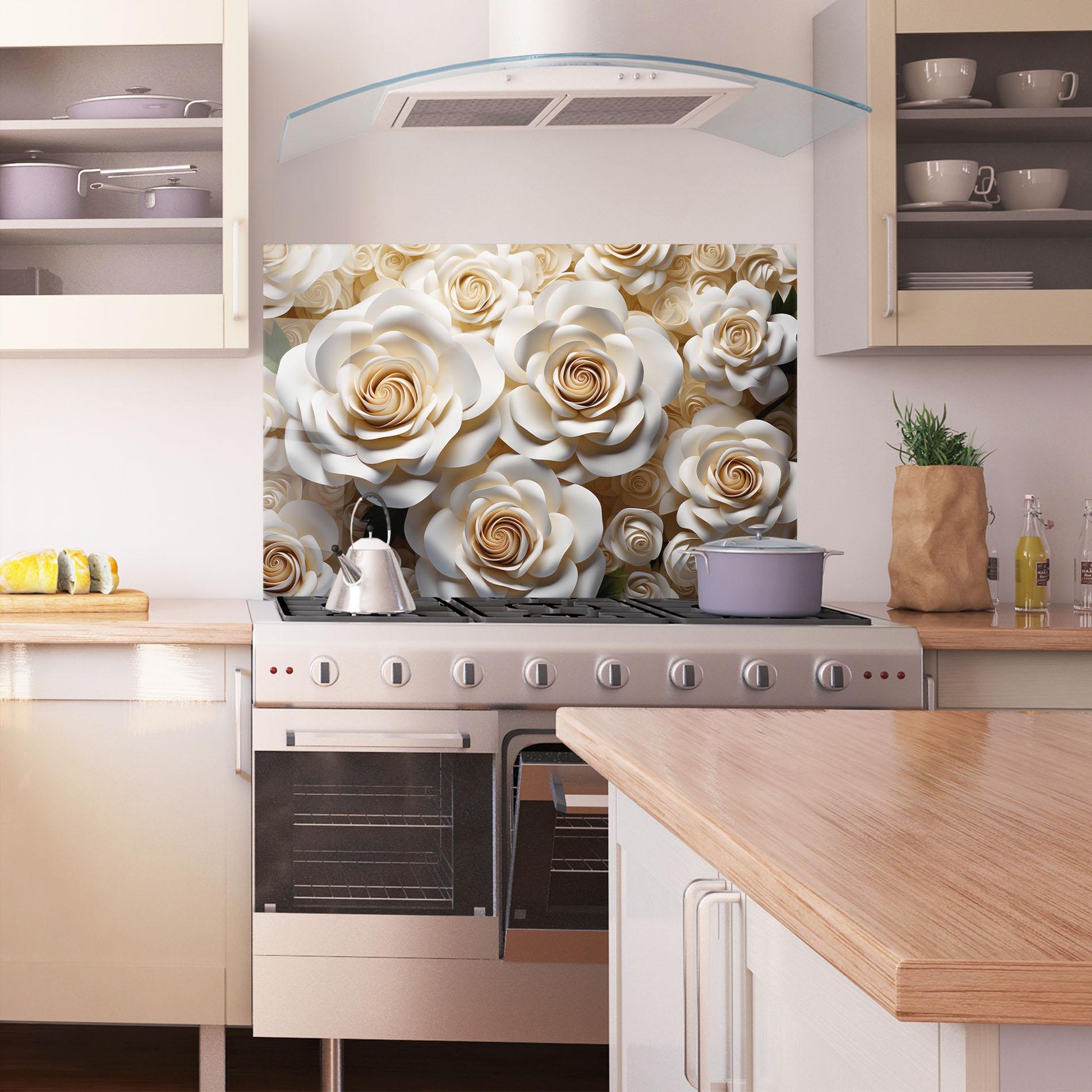 Panel Szklany do Kuchni Cream Roses Wall mockup 1