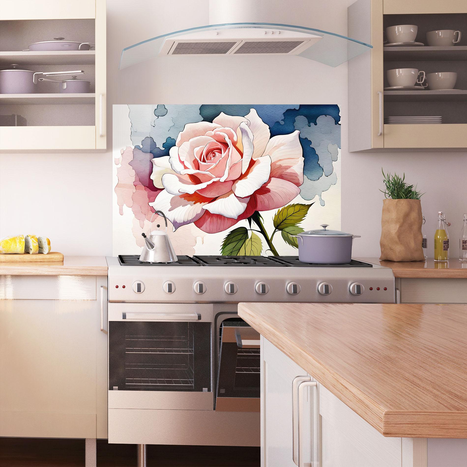 Panel Szklany do Kuchni Light Pink Rose Painting mockup 1