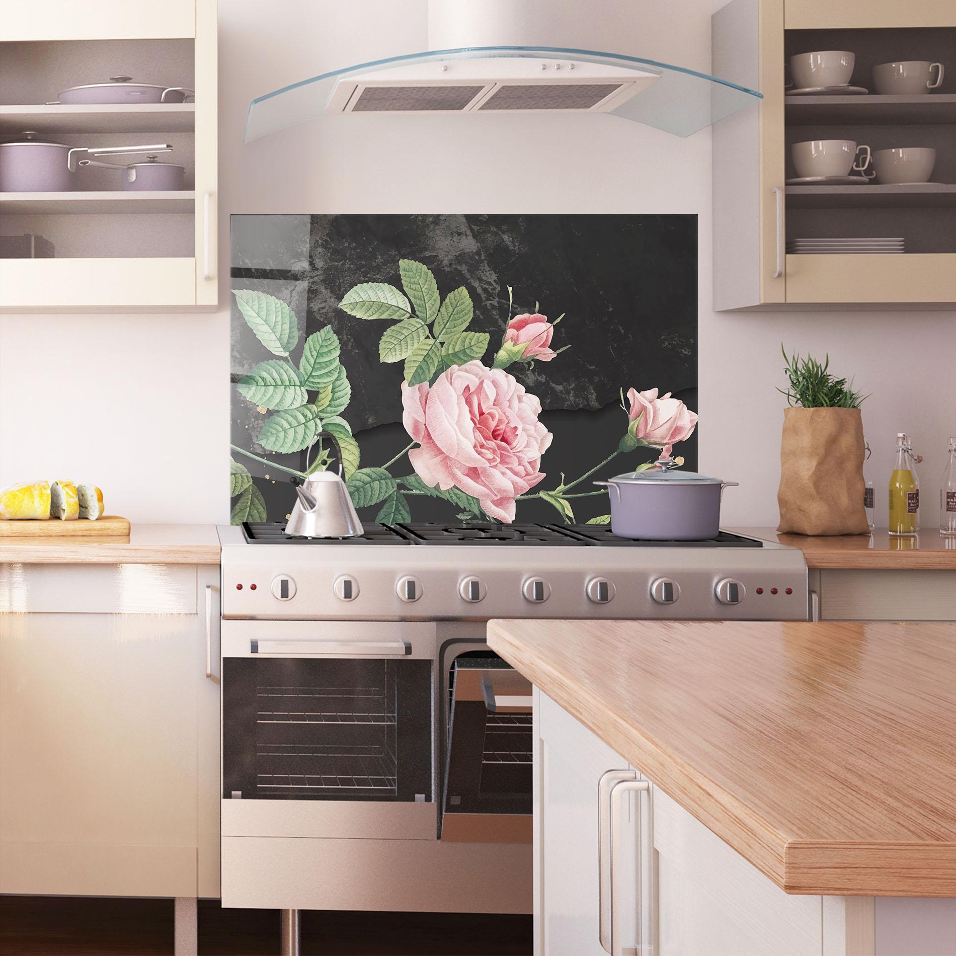 Panel Szklany do Kuchni Marble Roses mockup 1