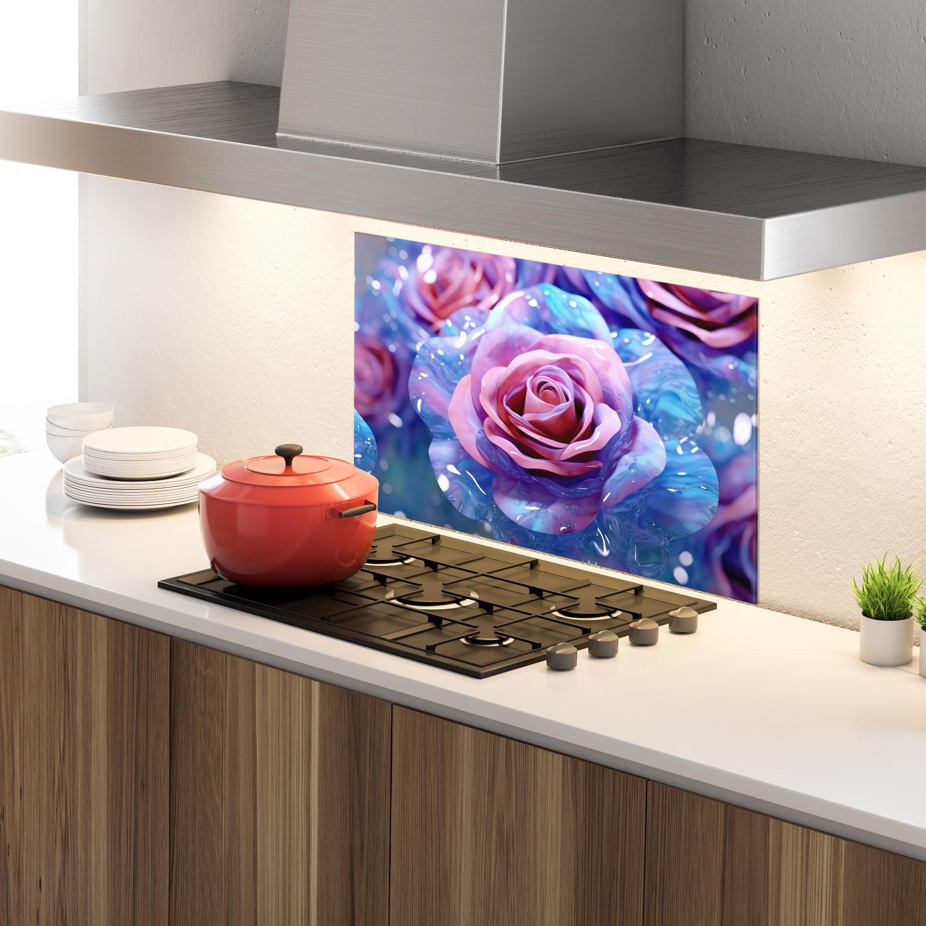 Panel Szklany do Kuchni Beautiful Blue Pink Rose mockup 4