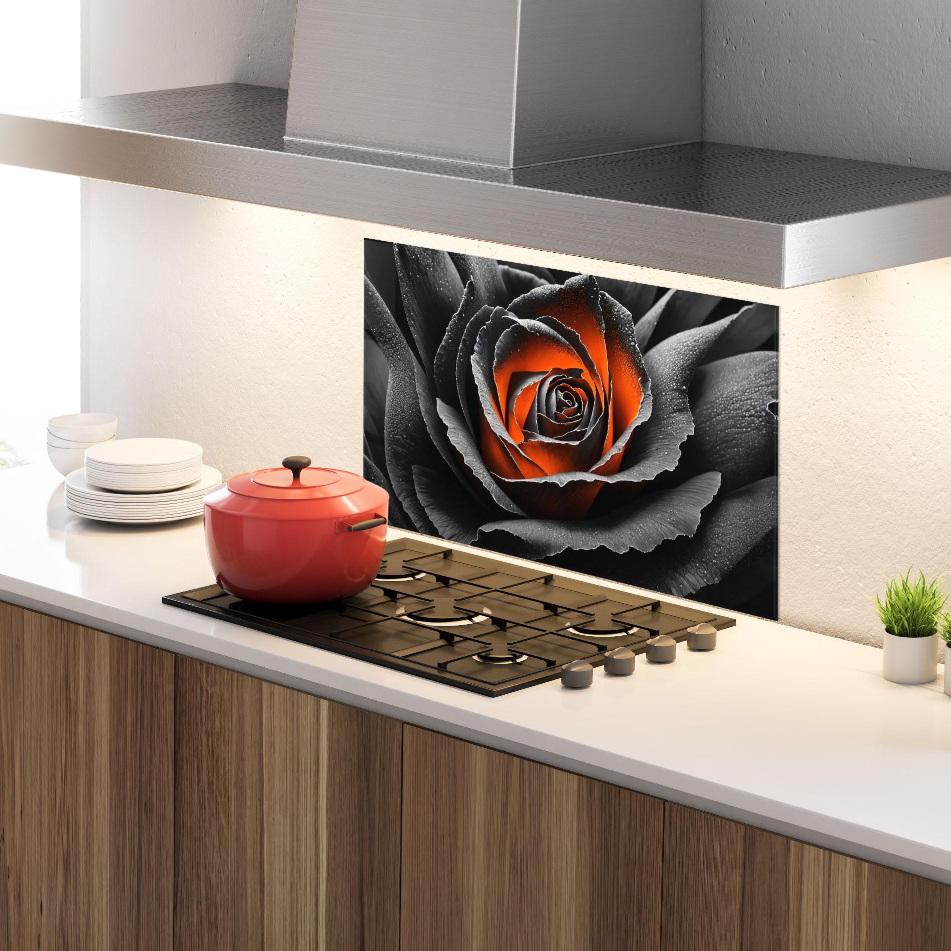 Panel Szklany do Kuchni Grey Orange Rose mockup 4
