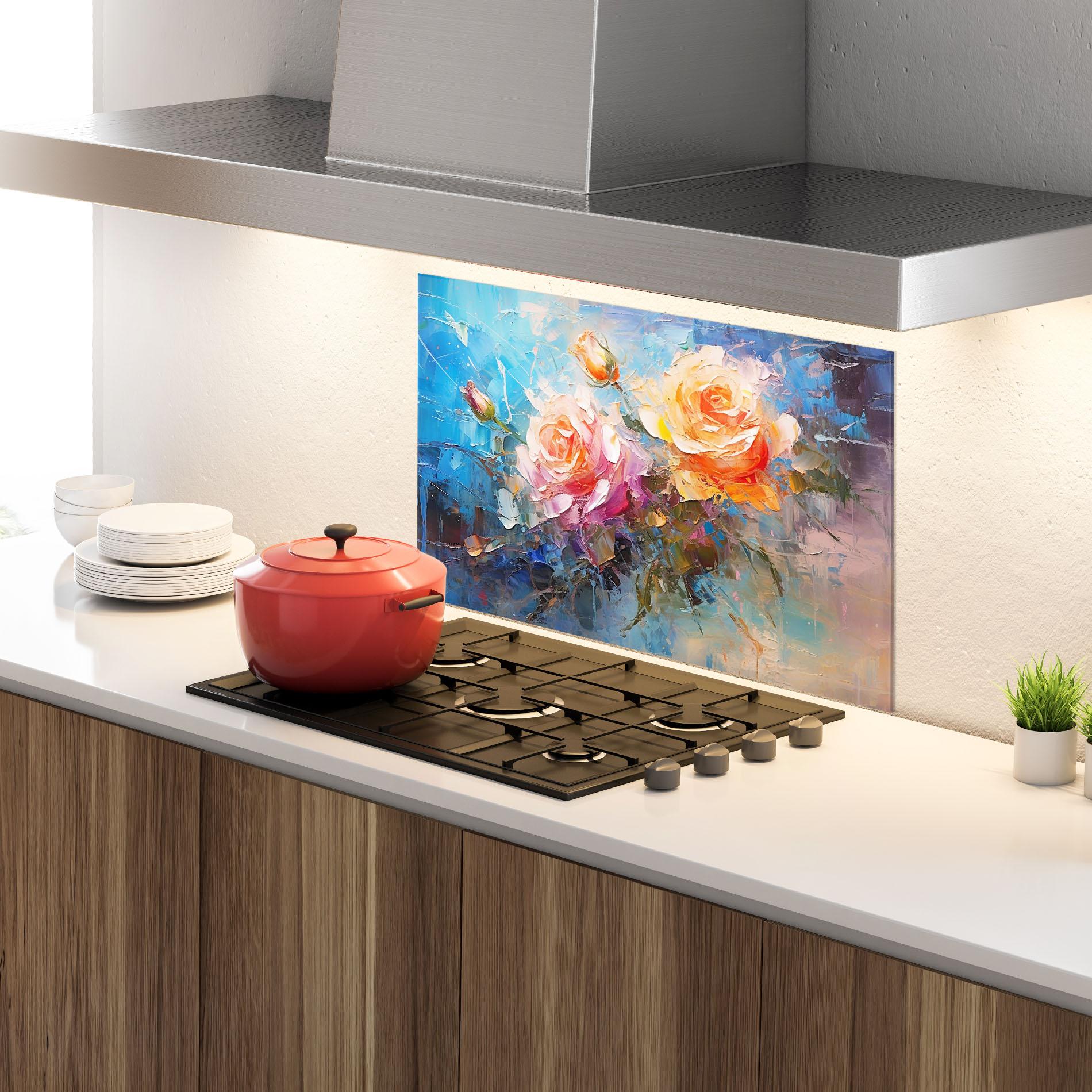 Panel Szklany do Kuchni Light Orange Rose Painting mockup 4