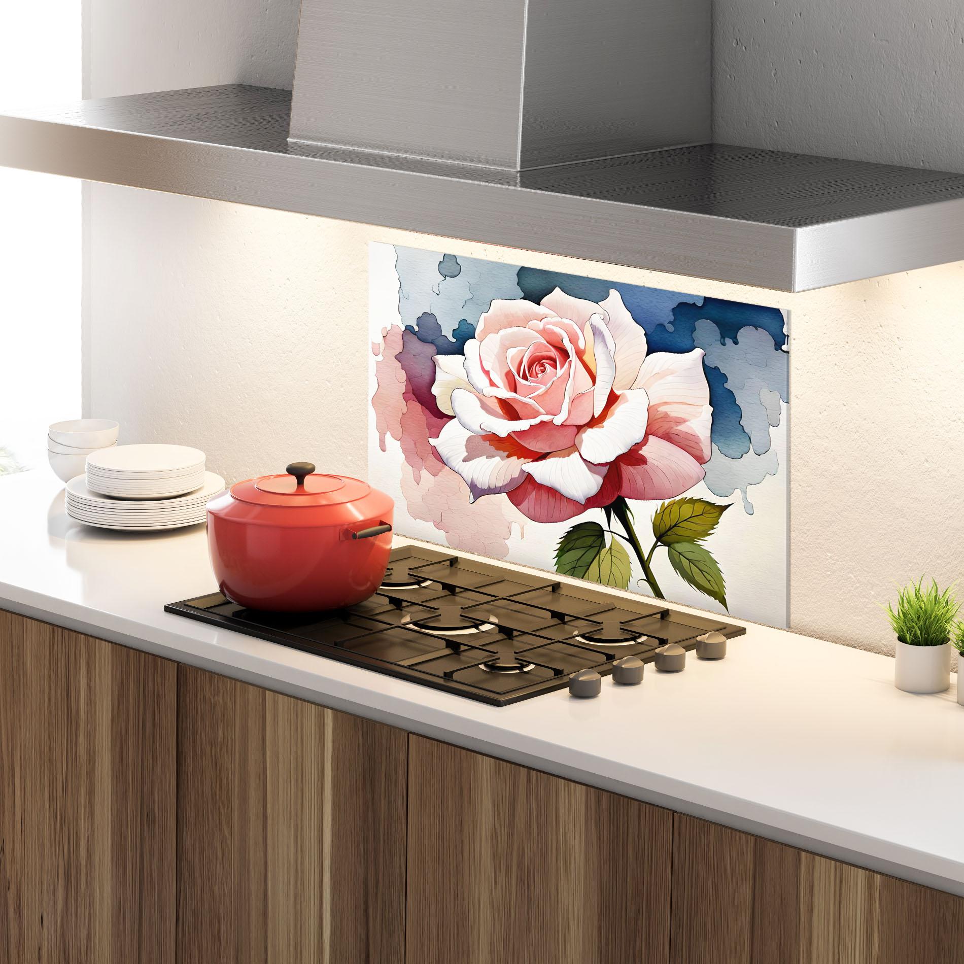 Panel Szklany do Kuchni Light Pink Rose Painting mockup 4