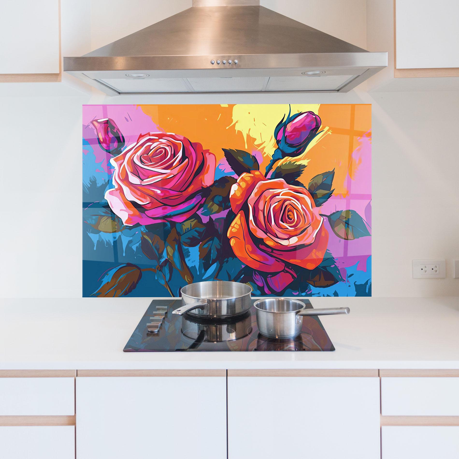 Panel Szklany do Kuchni Blue Orange Rose mockup 5