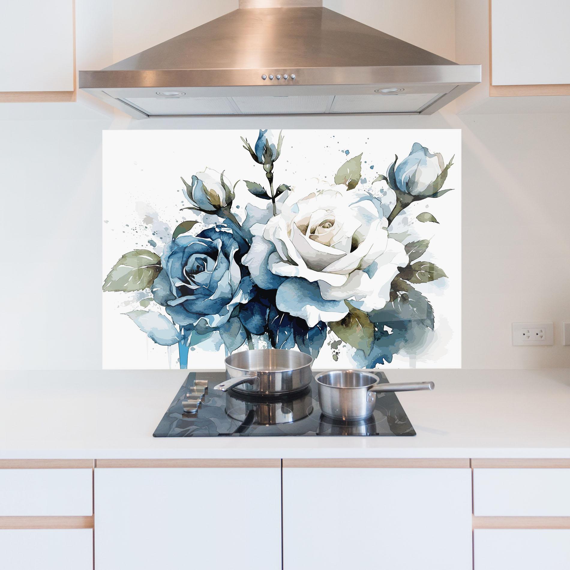 Panel Szklany do Kuchni Blue White Roses mockup 5