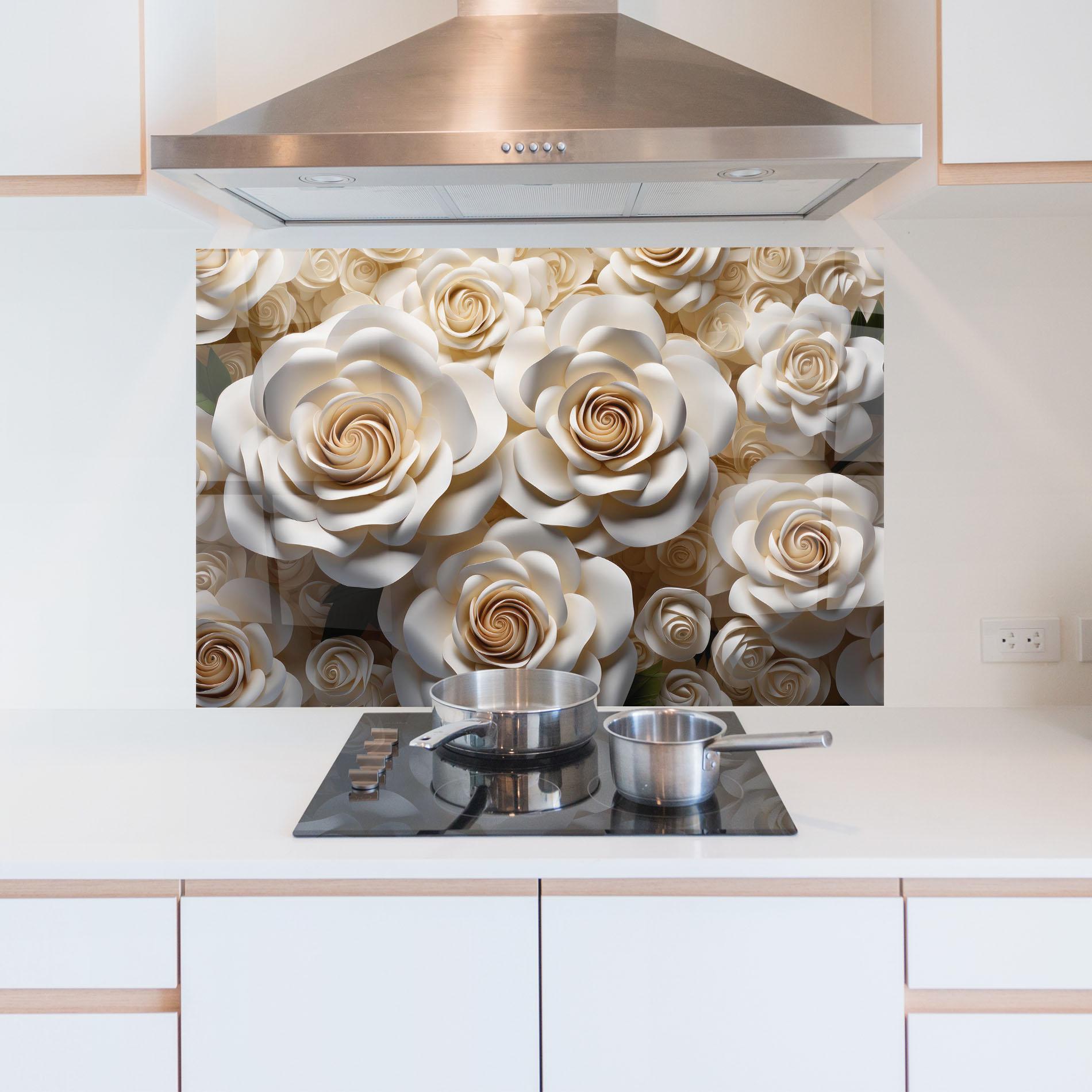 Panel Szklany do Kuchni Cream Roses Wall mockup 5