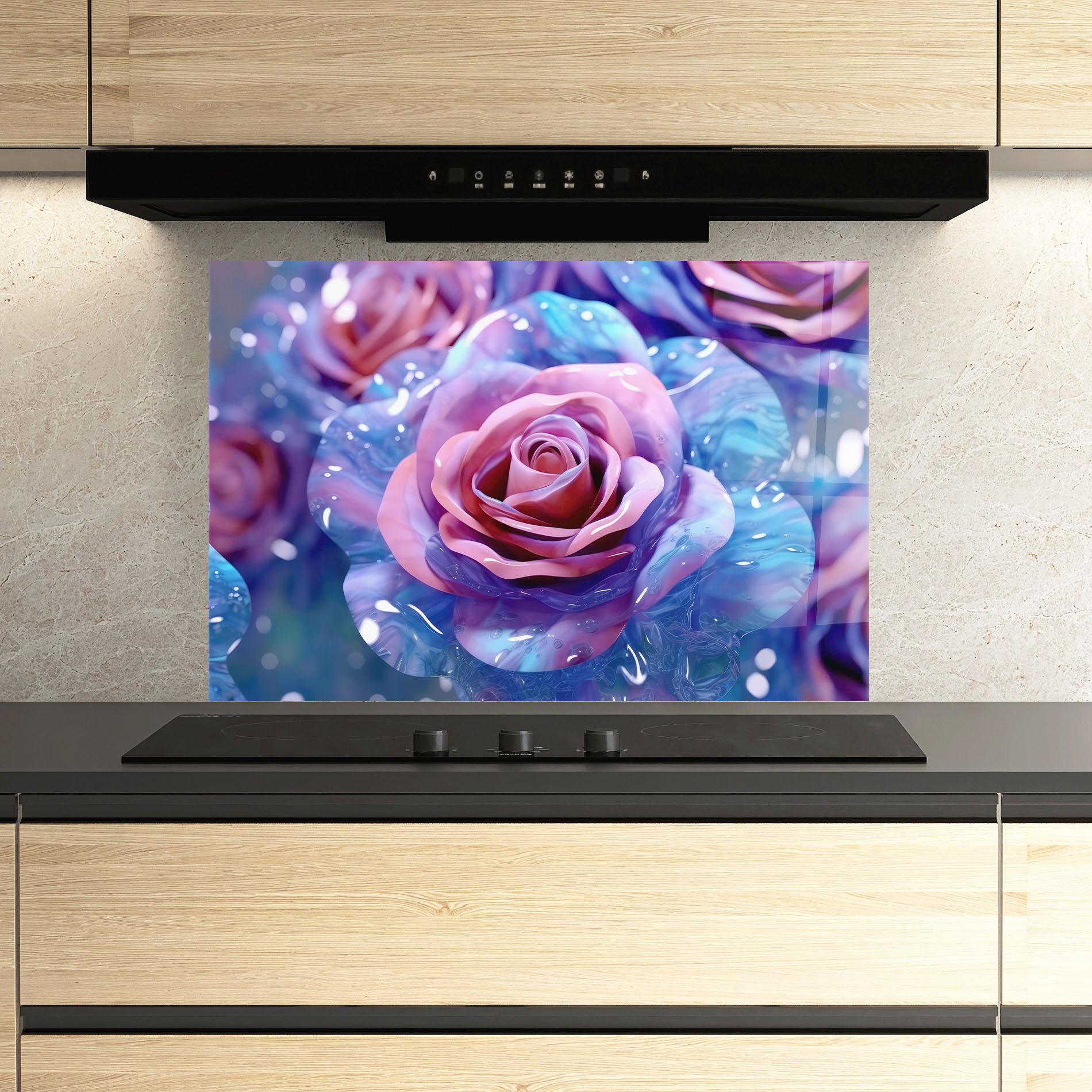 Panel Szklany do Kuchni Beautiful Blue Pink Rose mockup 3