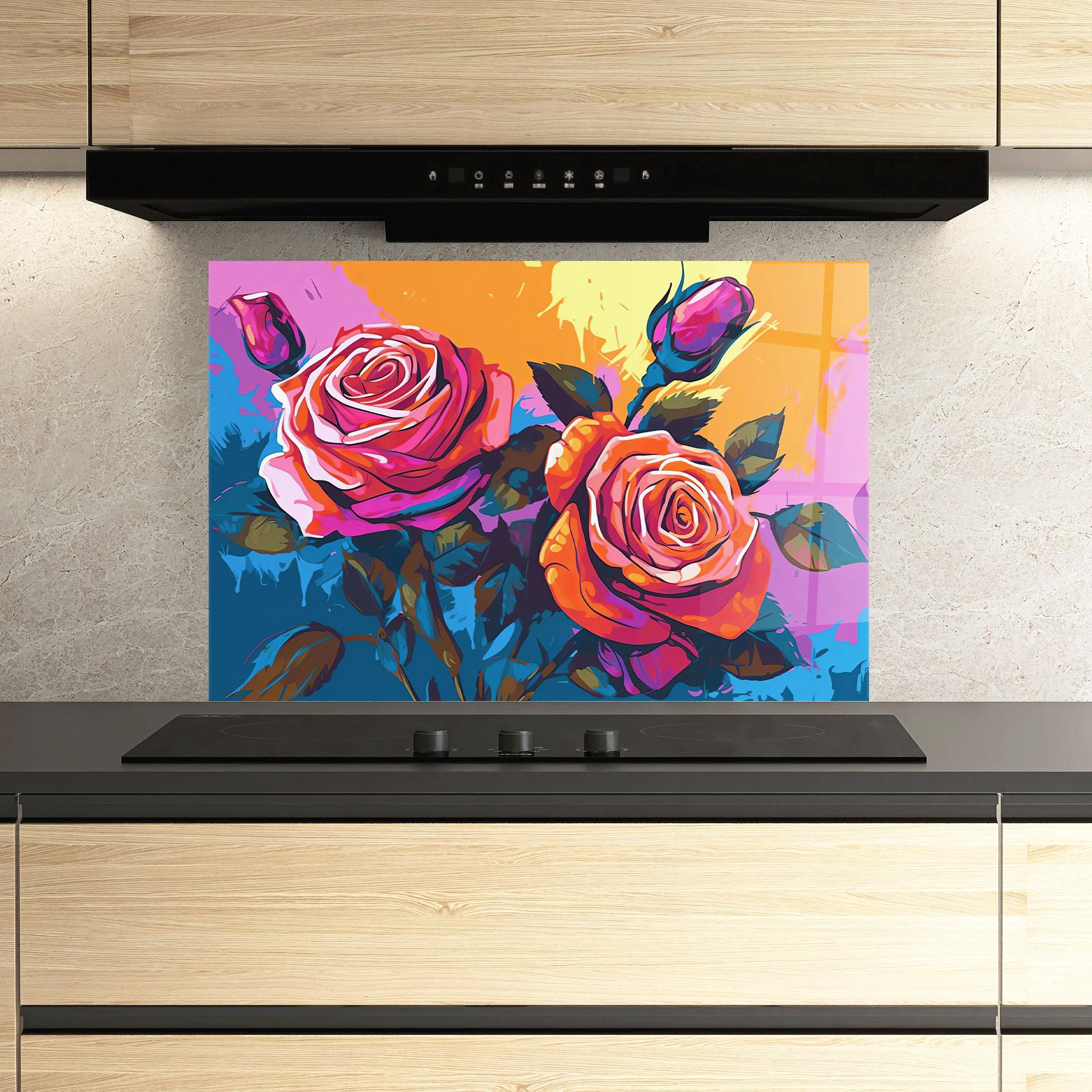 Panel Szklany do Kuchni Blue Orange Rose mockup 3
