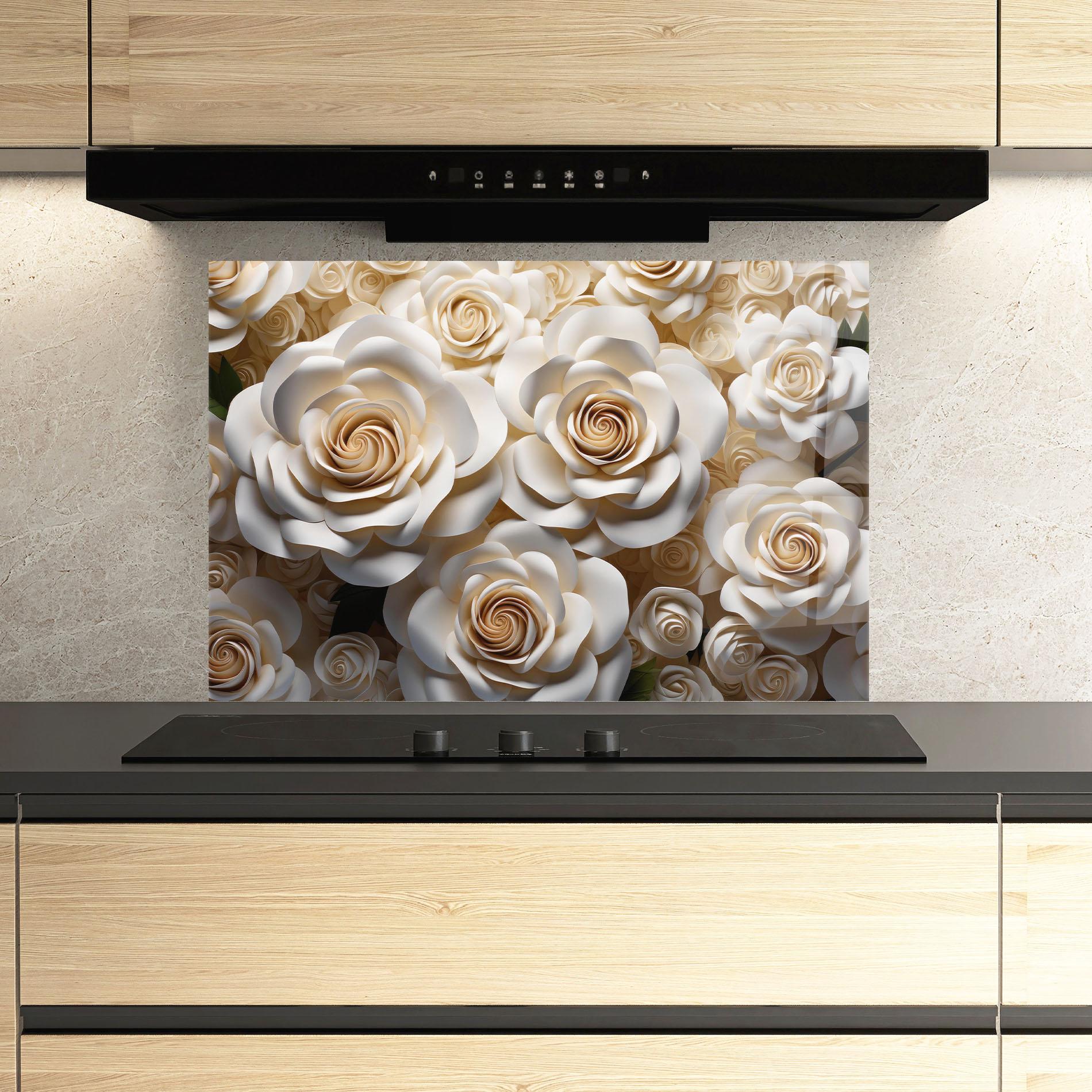 Panel Szklany do Kuchni Cream Roses Wall mockup 3
