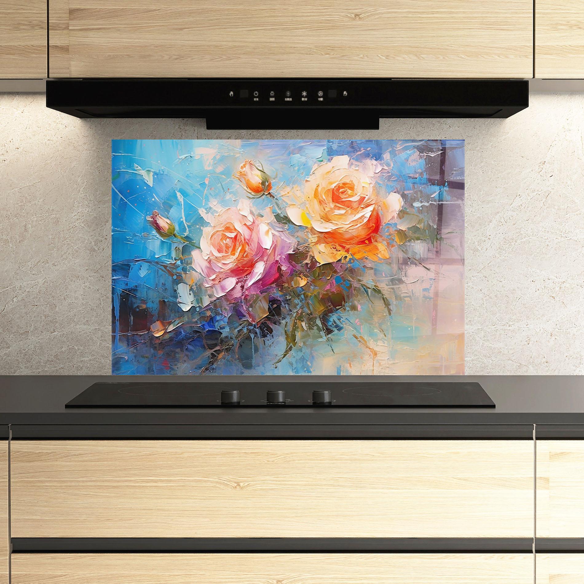 Panel Szklany do Kuchni Light Orange Rose Painting mockup 3