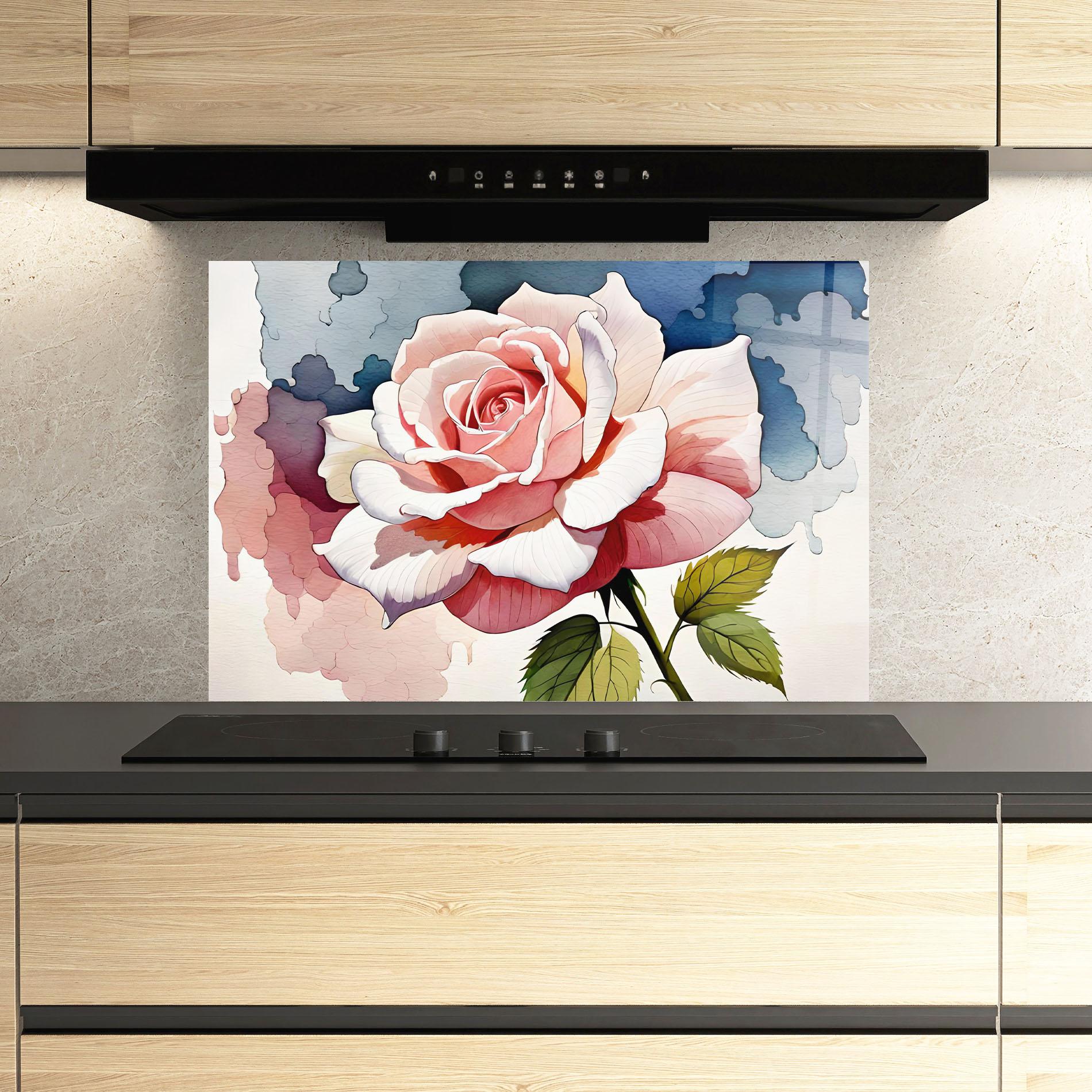 Panel Szklany do Kuchni Light Pink Rose Painting mockup 3