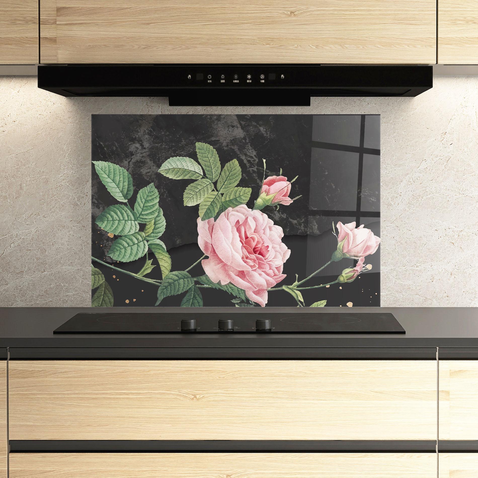Panel Szklany do Kuchni Marble Roses mockup 3