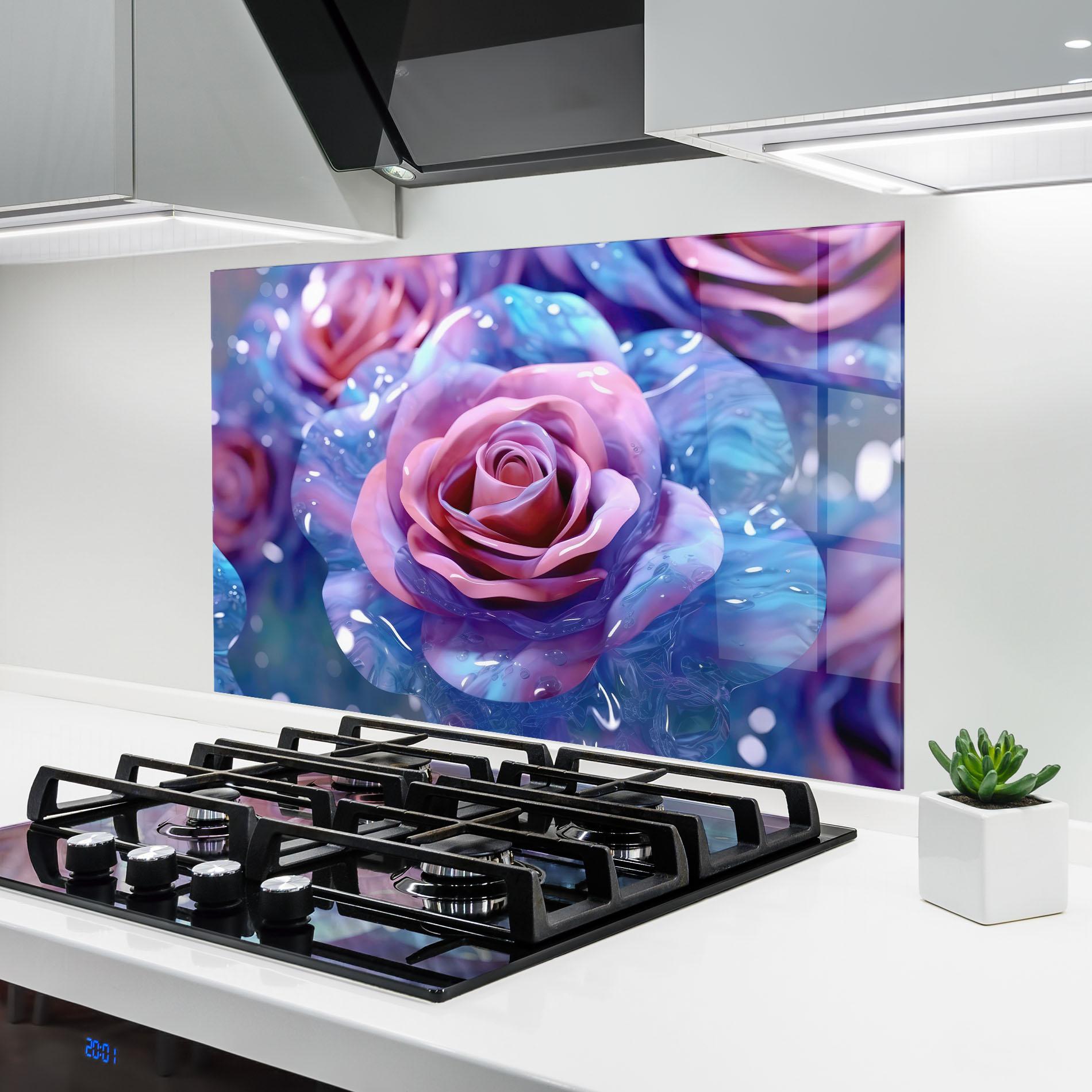 Panel Szklany do Kuchni Beautiful Blue Pink Rose mockup 6