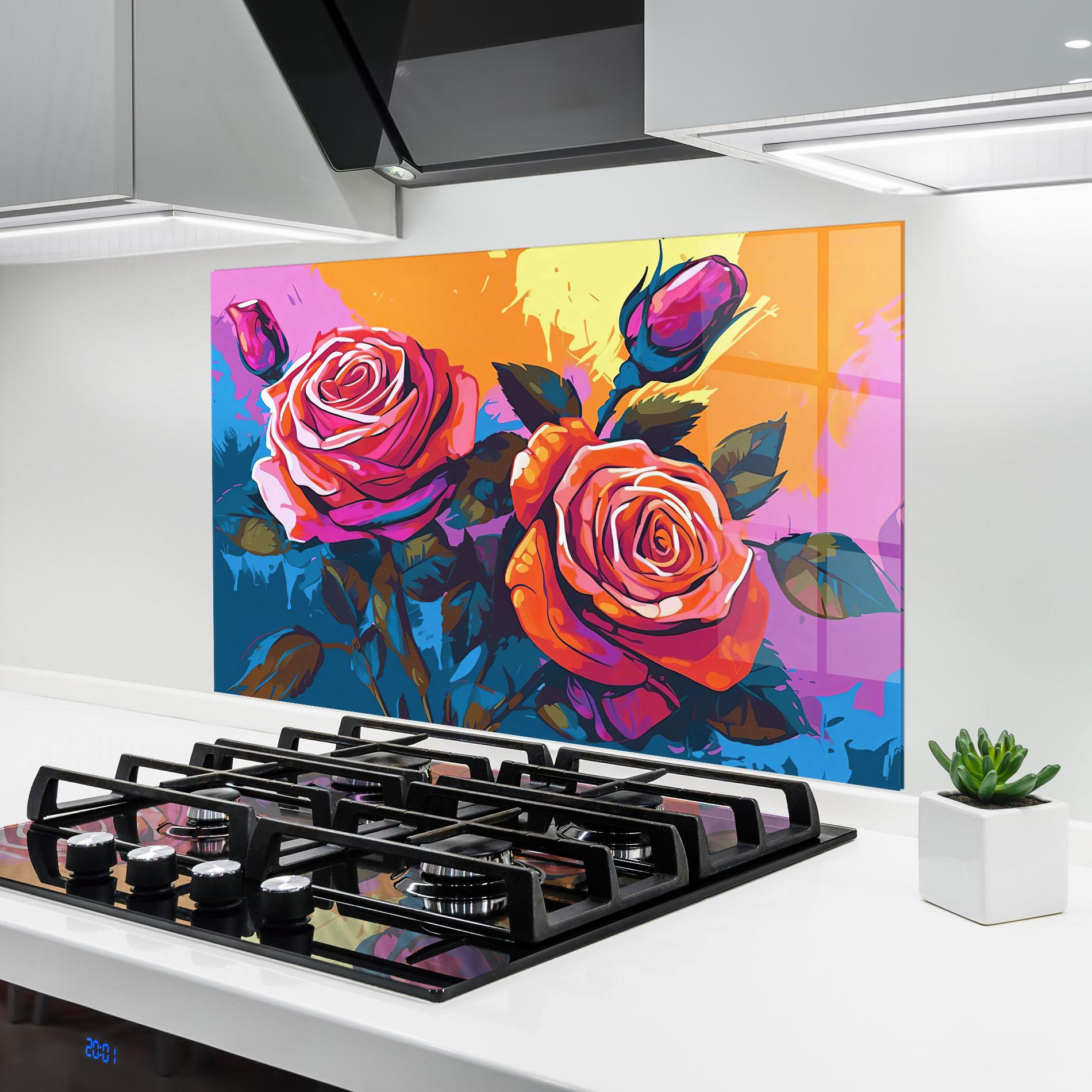 Panel Szklany do Kuchni Blue Orange Rose mockup 6