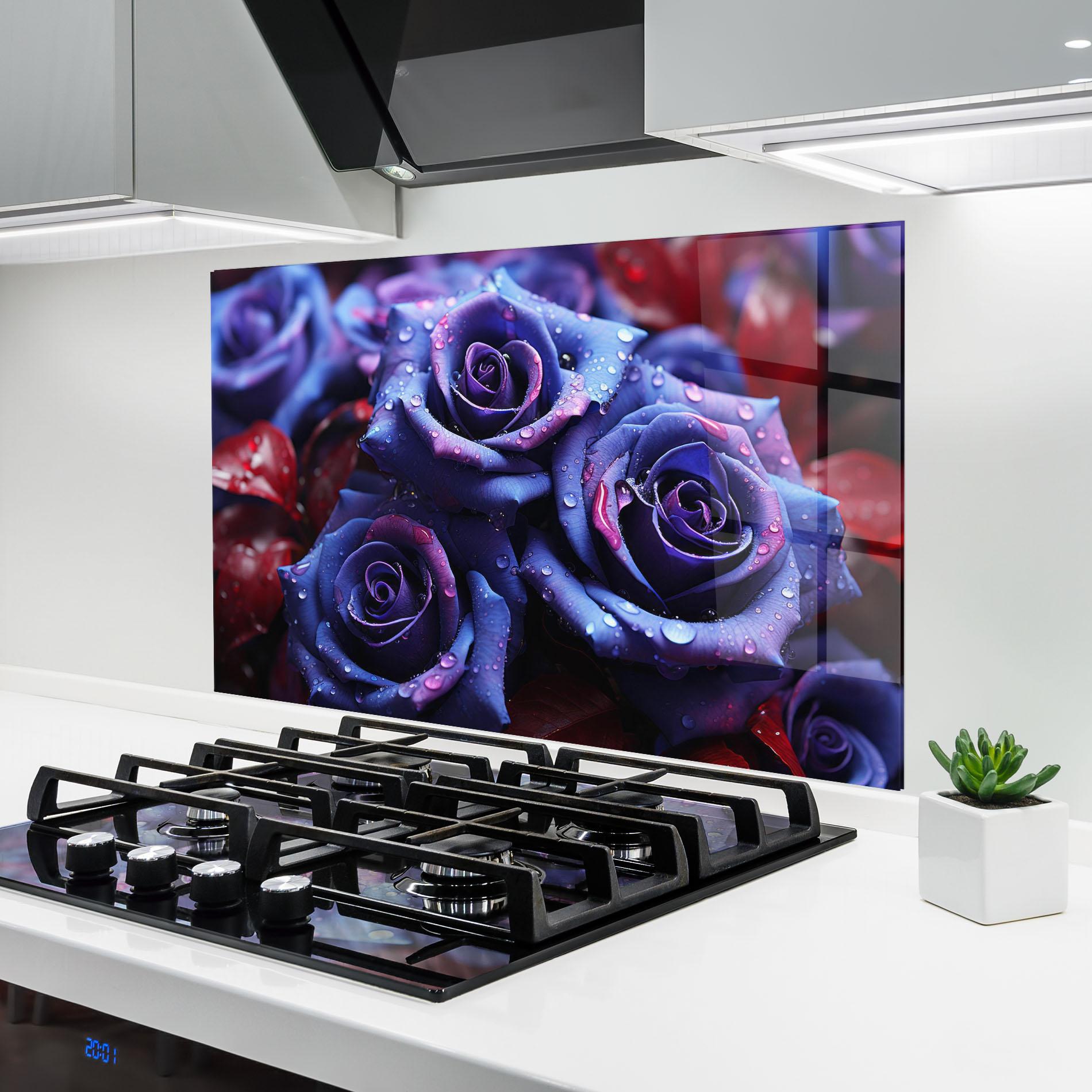 Panel Szklany do Kuchni Blue Purple Rose mockup 6